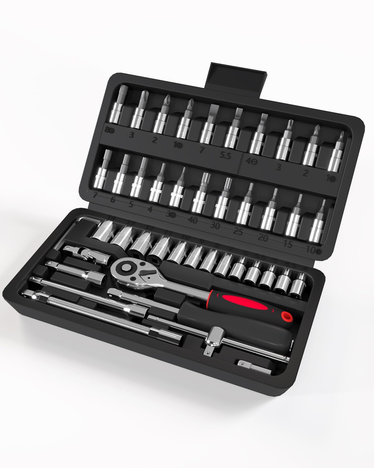 Zestaw 46 sztuk Nasadek z Grzechotką 1/4" Chromowany, Klucze z Grzechotką i Adaptery do Rowerów i Mechaniki Samochodowej, Rozmiar 1/4"