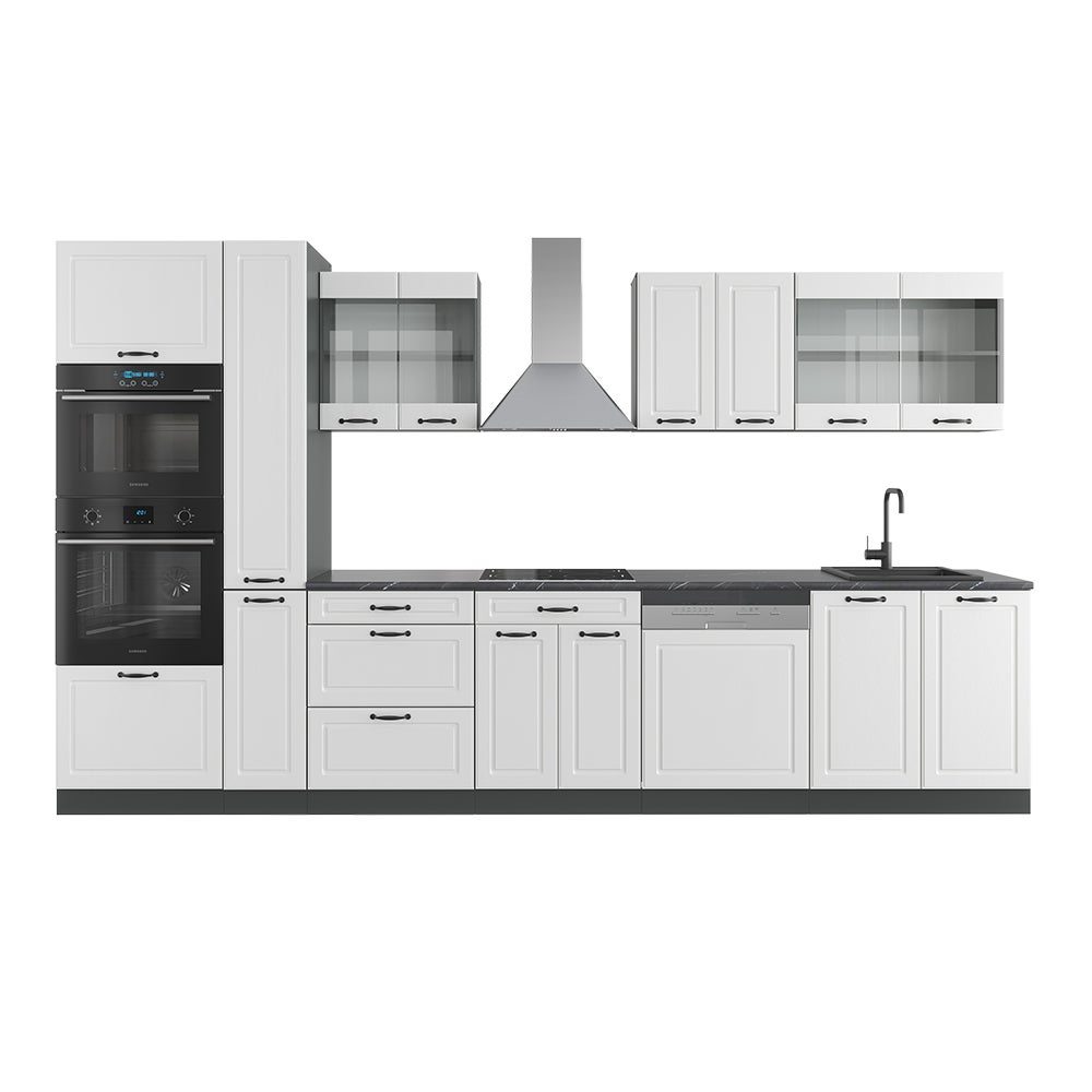 Vicco Zabudowa kuchenna R-Line, Biały dworek/antracyt, 350 cm z wysoką szafką, bez blatu