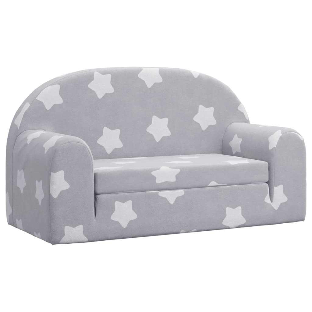 Sofá de niños de 2 plazas | sofá de salón | sofá de descanso felpa suave gris claro con estrellas cfw83196
