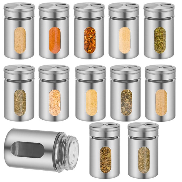 12X Shaker à épices Pots à Épices Bocaux à Épices, Pot de Rangement Transparent de avec Couvercle, Trous de Versement Réglables