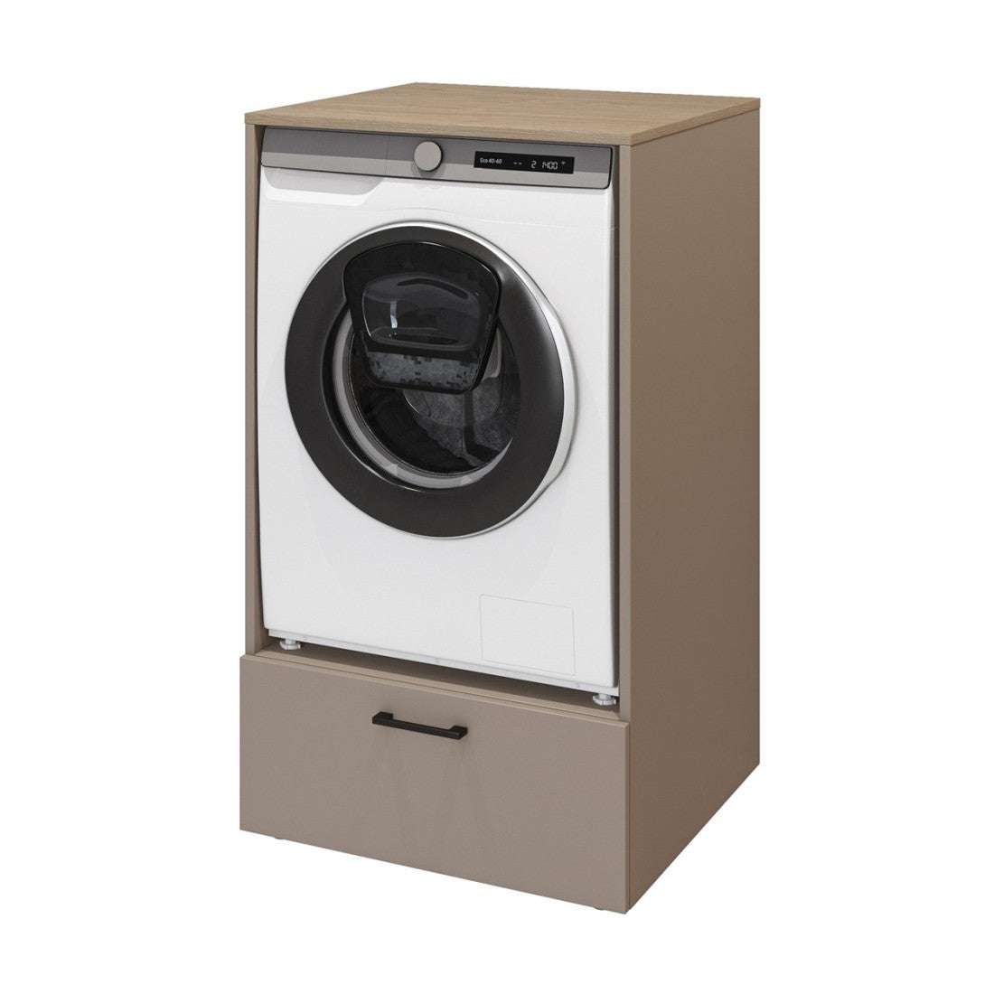 Conjunto de muebles de almacenamiento para lavadora colección WASHING – Mueble bajo y mueble alto – Topo y roble - 6
