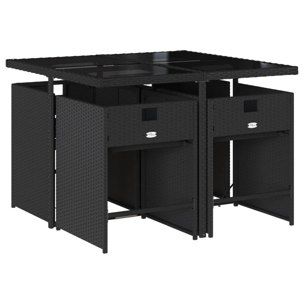 Set de muebles jardín 5 piezas con cojines ratán sintético negro - 3