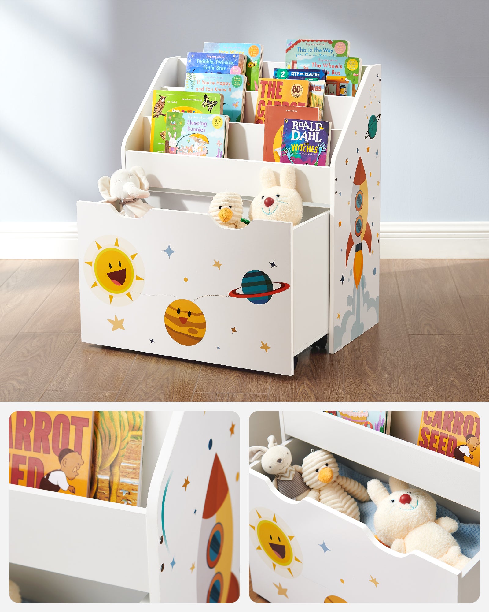 Étagère pour jouets, 3 Compartiments, Boîte à jouets avec roulettes, Blanc - 3