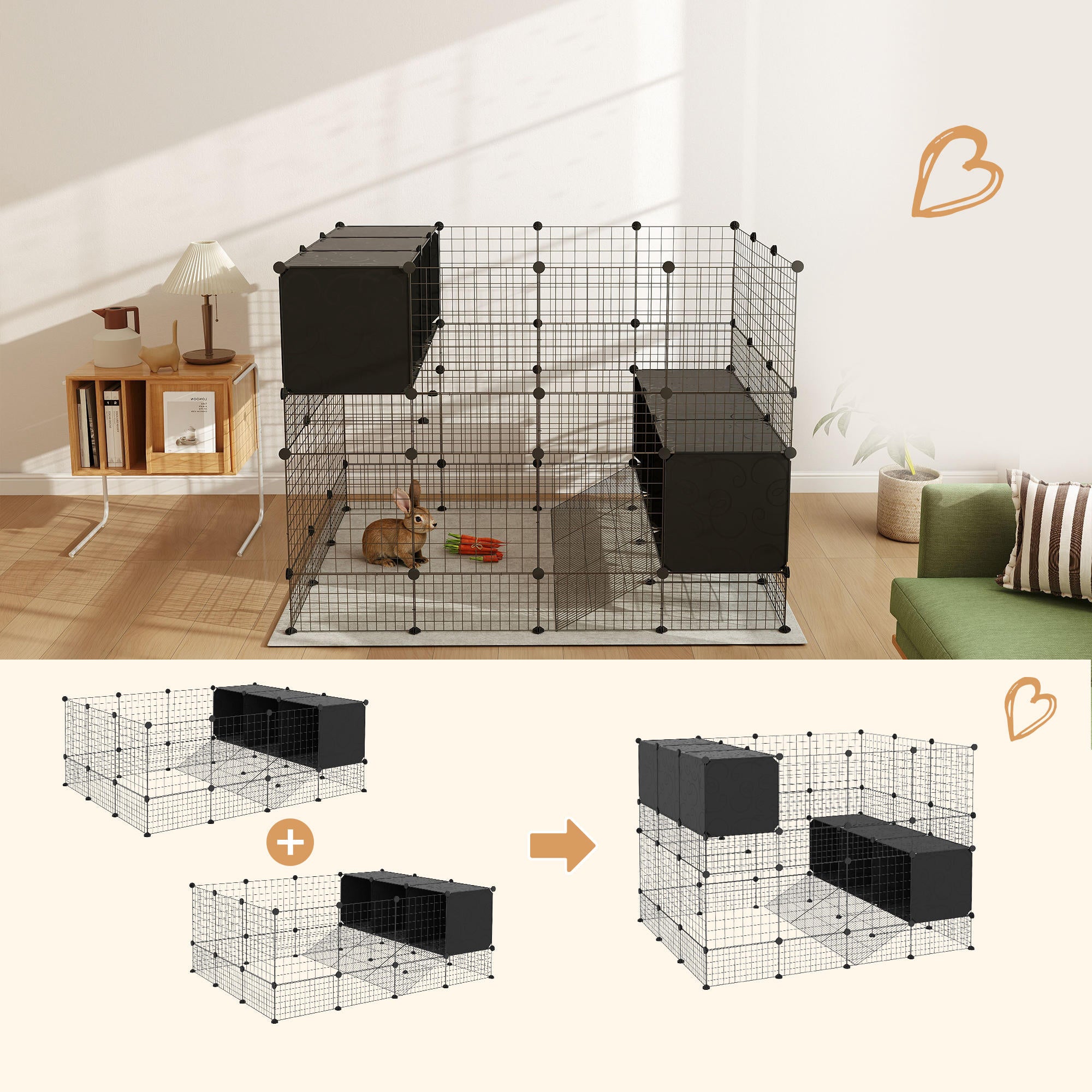 Recinto para Pequenos Animais PawHut Aço, e PP Preto 140x105x52 cm - 4