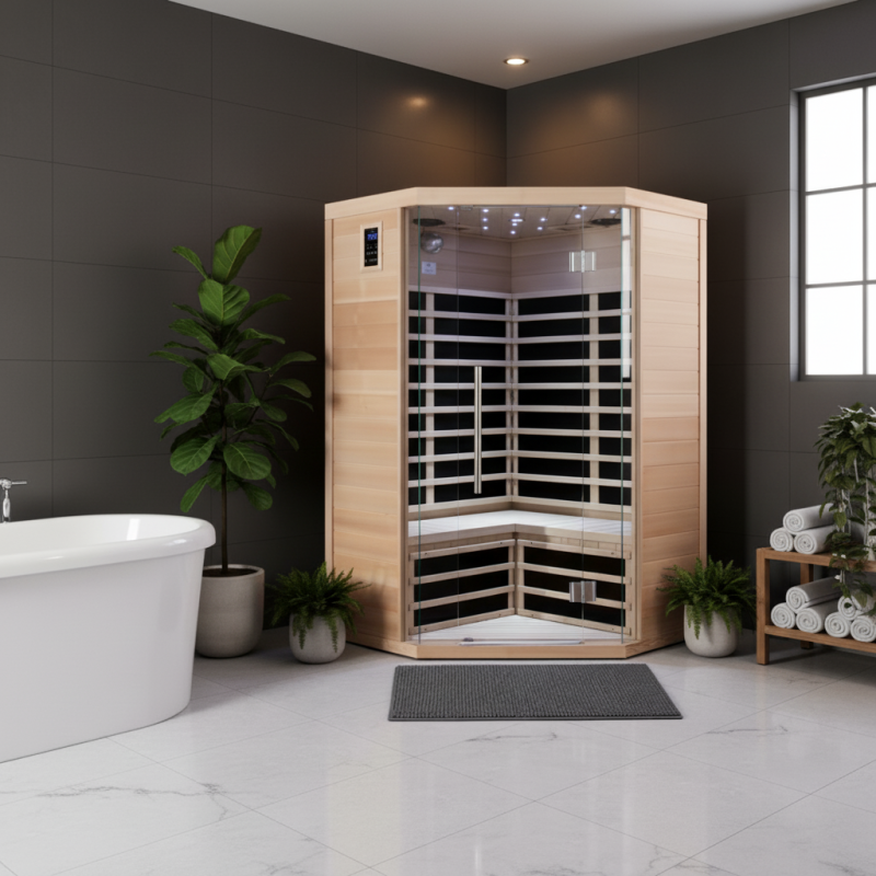 SNÖ Sauna infrarouge d'angle 3 places 2180W Hemlock 9 panneaux carbone - 2