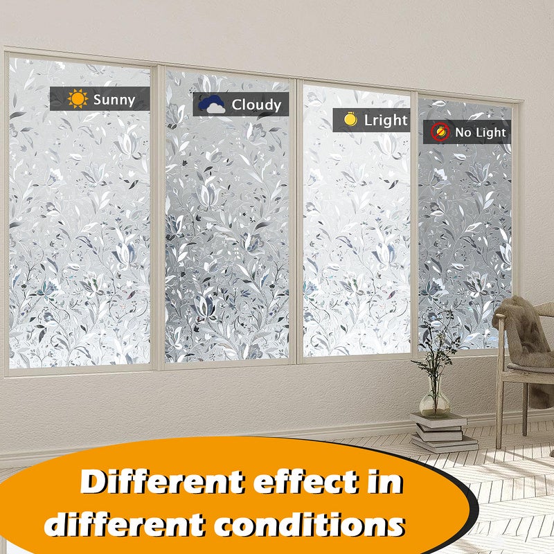 2x Pellicola per vetri oscurante Pellicola decorativa elettrostatica per vetri anti-UV Protezione privacy-Modello di fiori di tulipani-60*200CM - 2