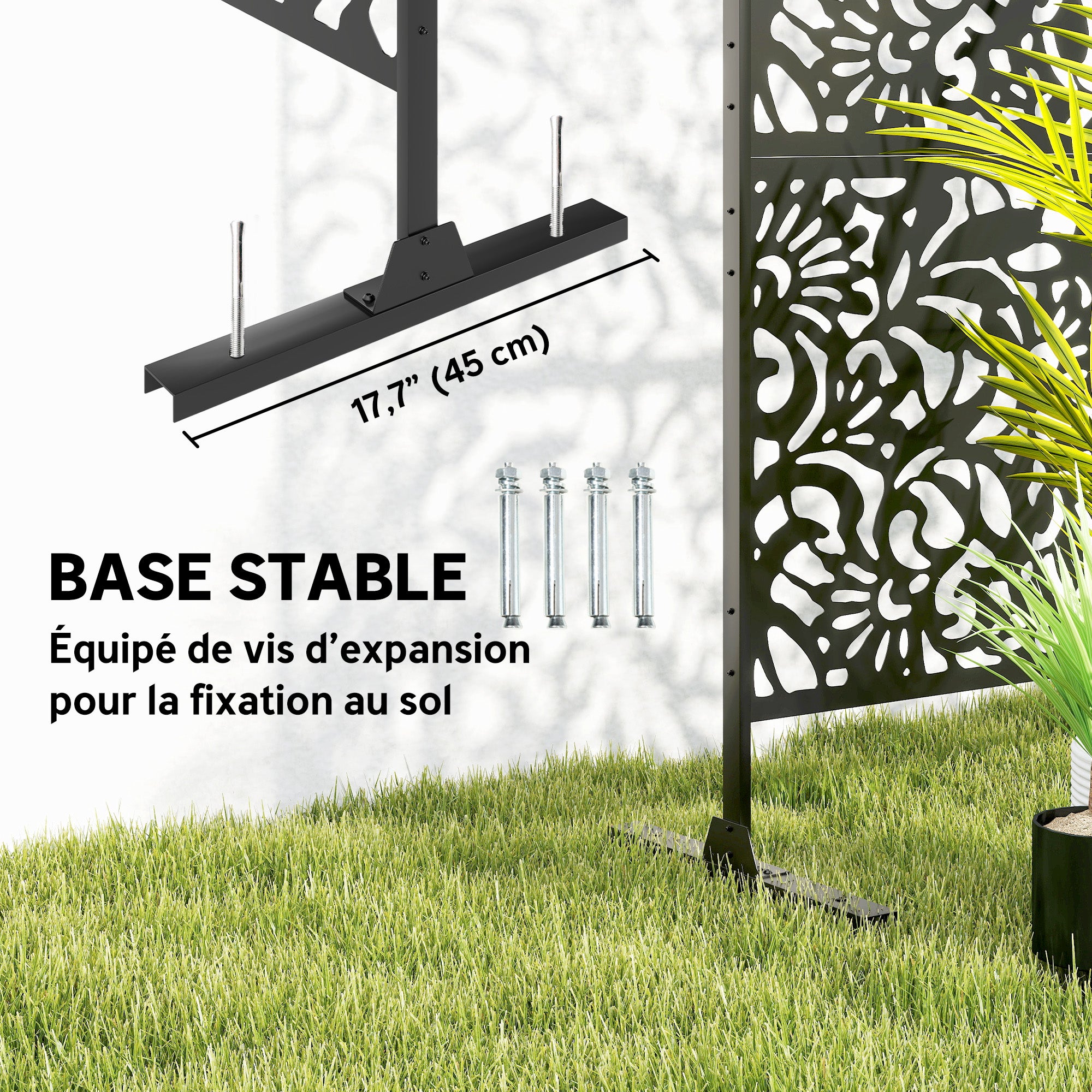 Panneau Brise Vue décoratif Extérieur Claustra Décoratif Jardin 3 Panneaux à motif floral Acier 122 x 45 x 198 cm Noir - COMFORTXL - 8