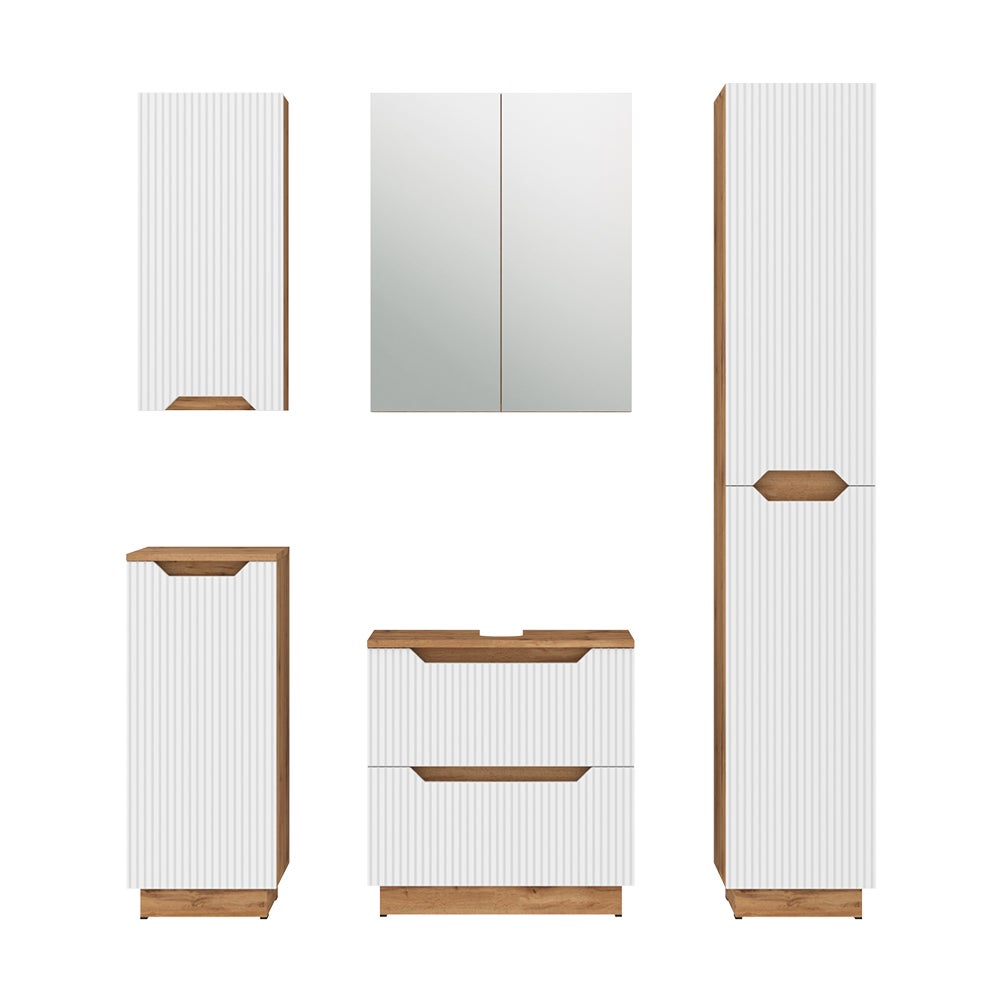 Vicco Zestaw mebli łazienkowych Lotta, Dąb/białe paski, 5 części