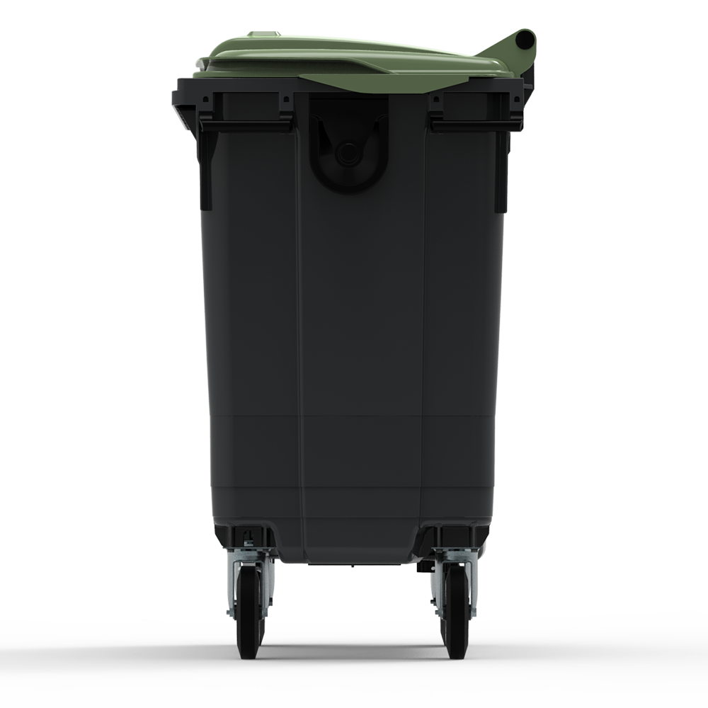 ESE France Conteneur Poubelle à déchets 4 roues - 770L - Robuste et Professionnel - 100% Recyclé - Gris avec Couvercle Vert - Fabriqué en France - 4