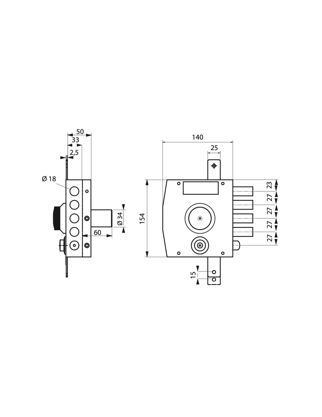 THIRARD - Serrure en applique à bouton pour porte d'entrée, 154x140mm, 3 pts, droite, 5 clés - THIRARD - 3
