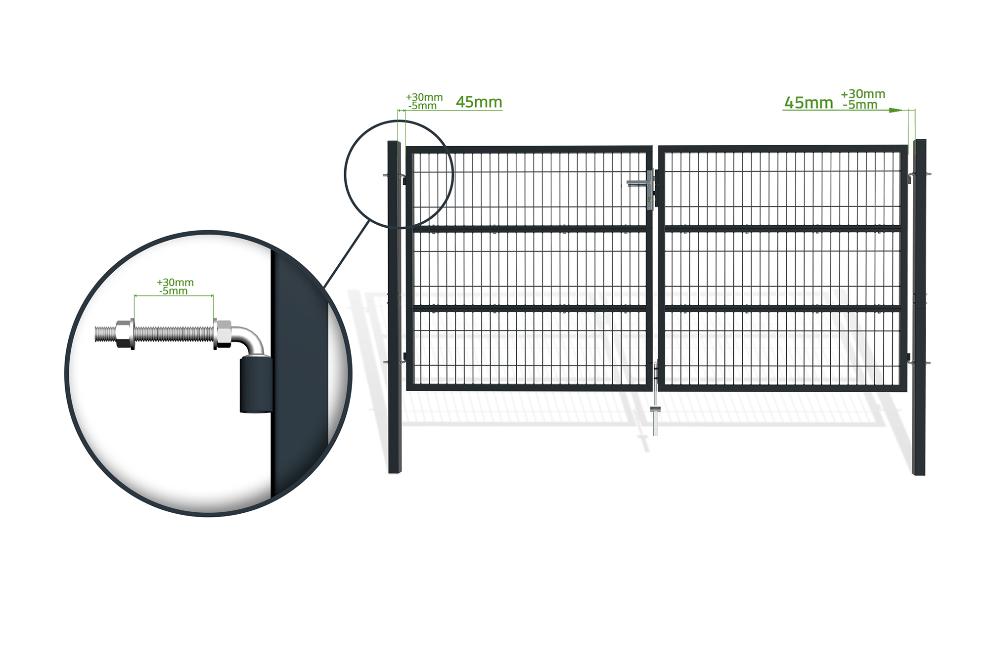 Portail battant grillagé 3m RAZO H.140cm Gris - 9