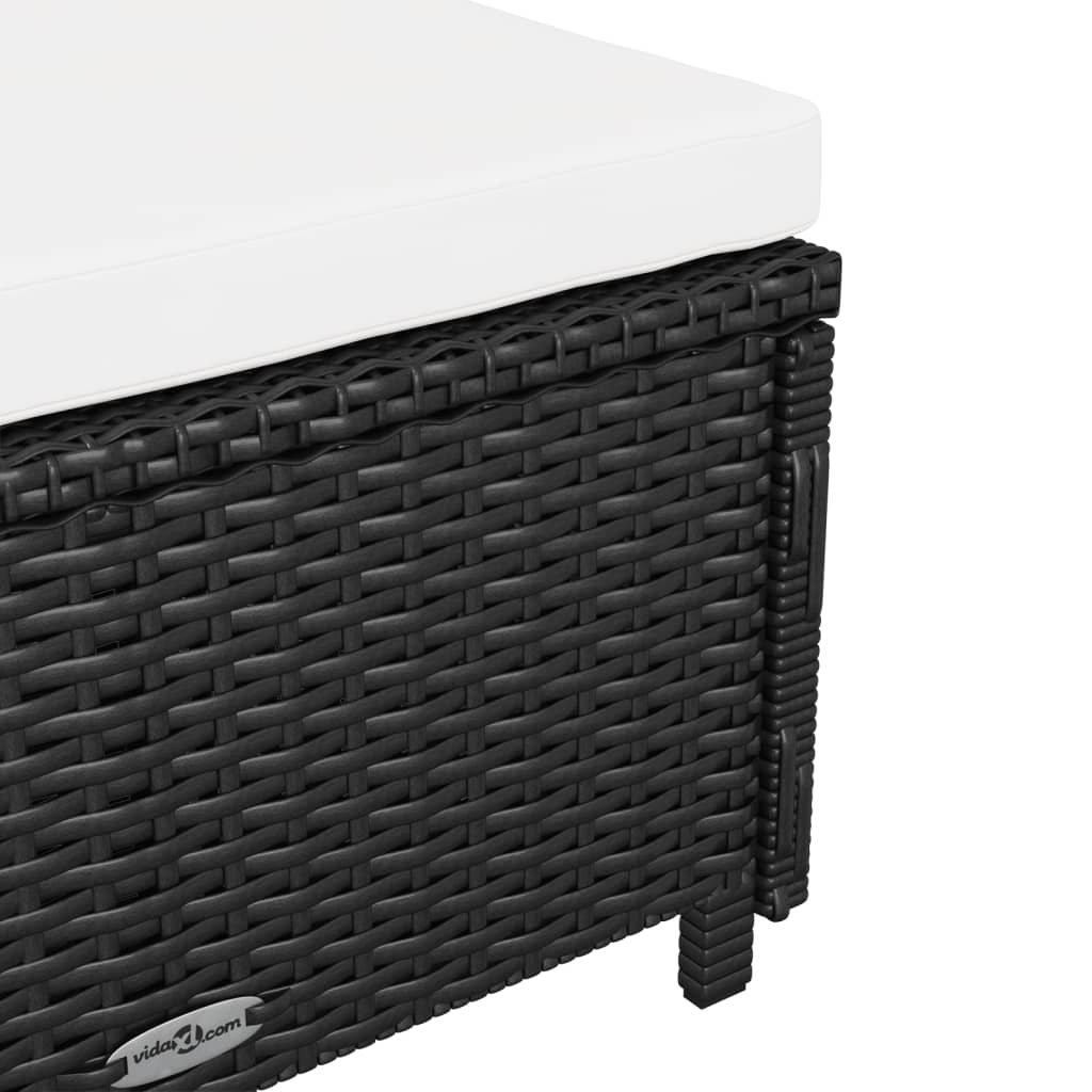 Leżak ogrodowy z kremową poduszką, polirattan, czarny vidaXL - 8