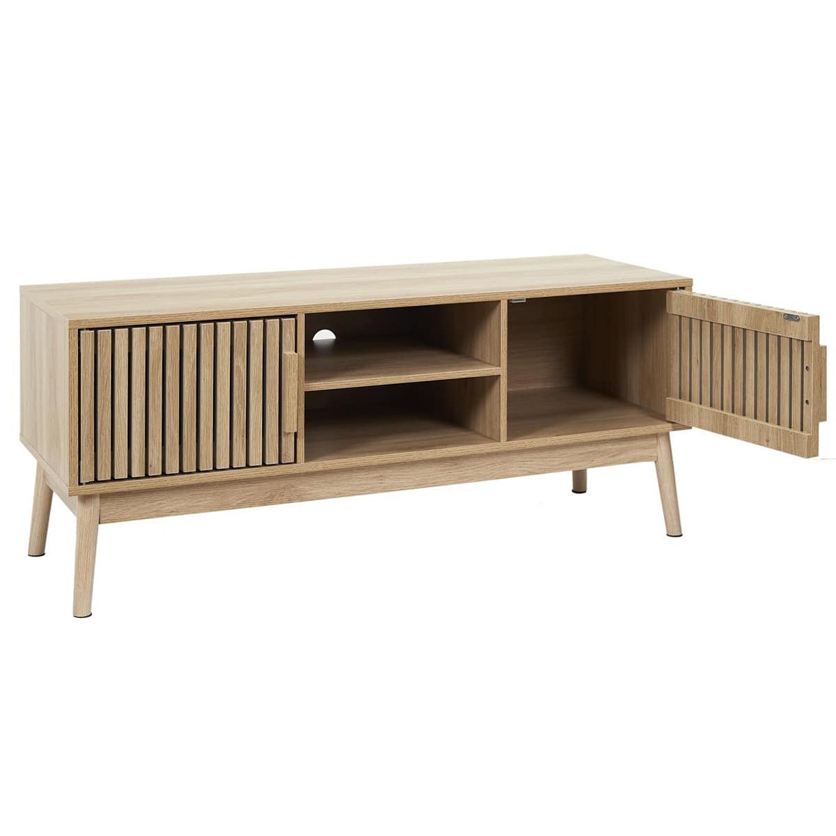 PAJAN - Meuble TV 2 Portes Effet Bois avec Tasseaux - 5