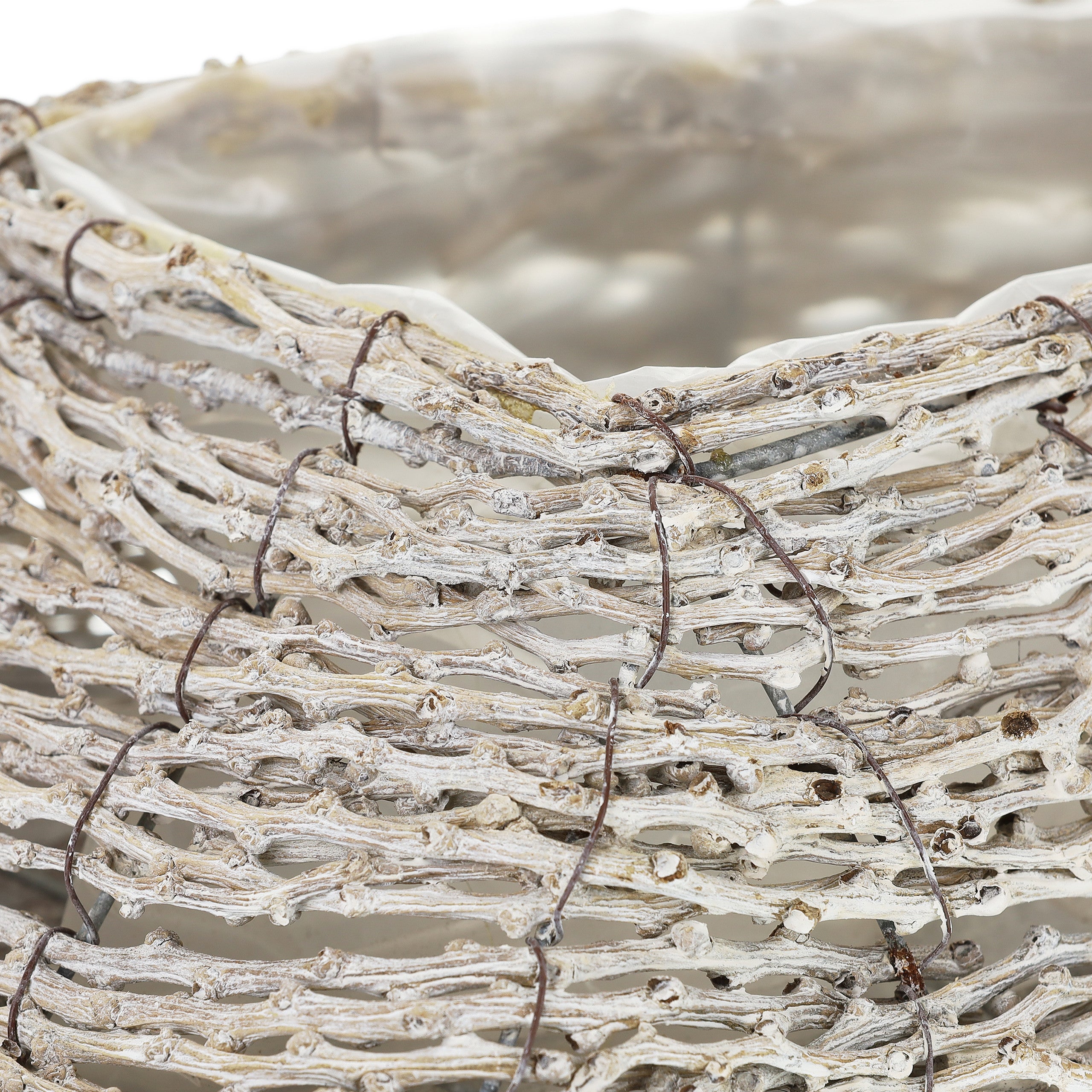 Relaxdays Vasi per Fiori, Set da 2, Fioriere in Rattan con Rivestimento, per Interni, 10 x 55 x 25 cm, Bianco Naturale - 6