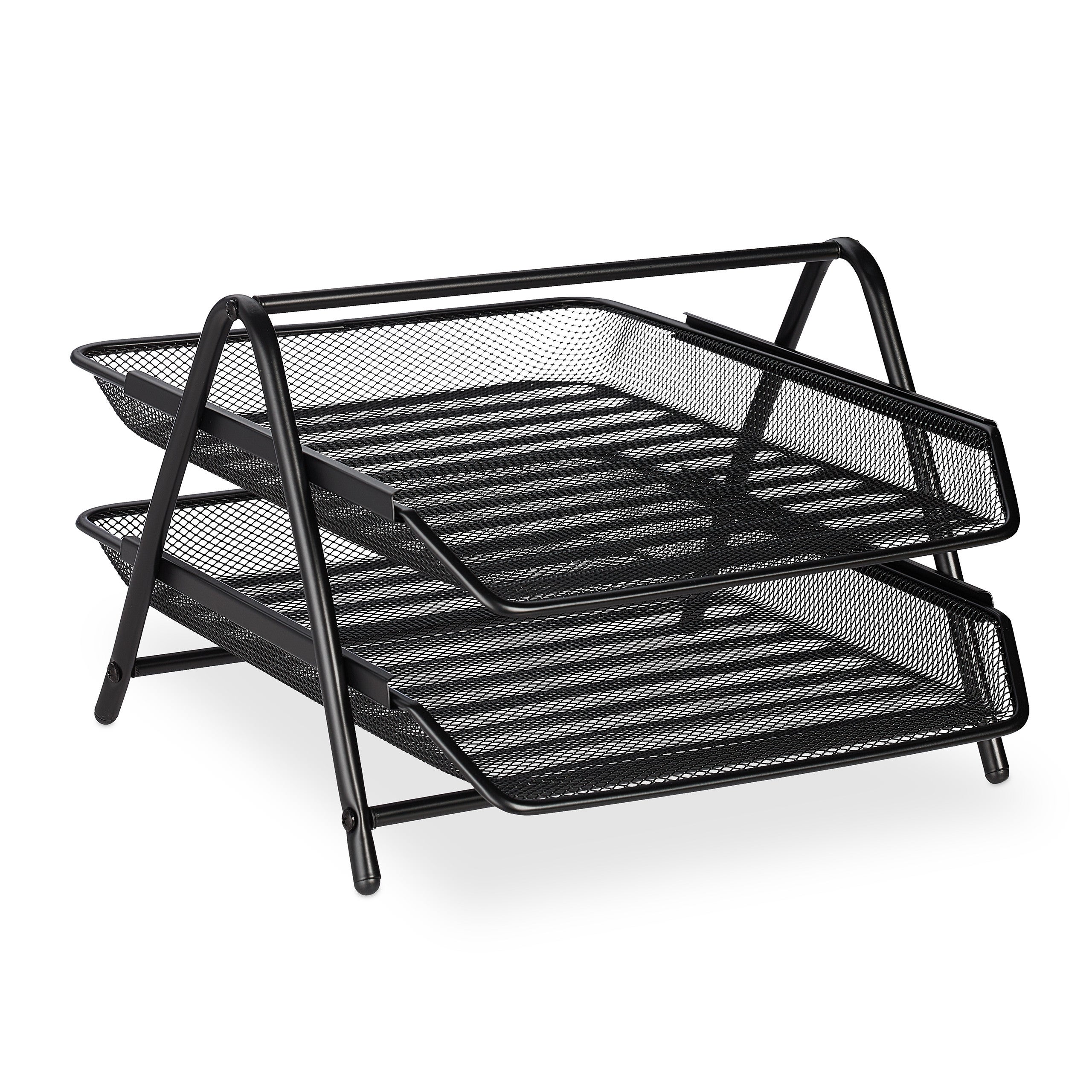 Organizer Portadocumenti con 2 Vaschette, Portalettere A4, HLP: 20,5x30x35,5 cm, Rete in Acciaio, Nero, Relaxdays - 7