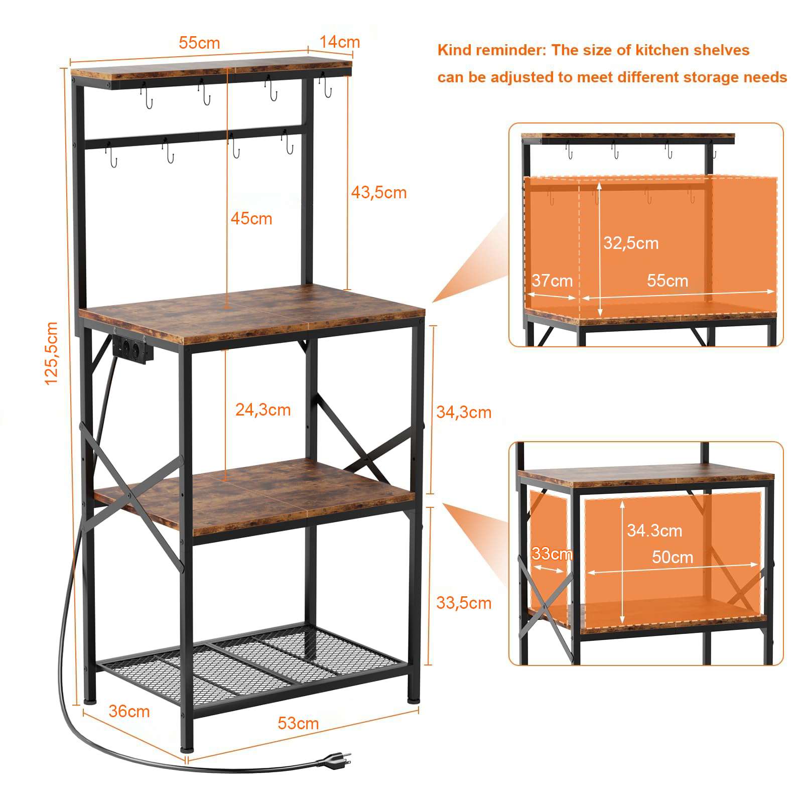 Étagère de cuisine industrielle réglable avec prises électriques rangement micro-ondes café grande capacité stable multifonction - 4