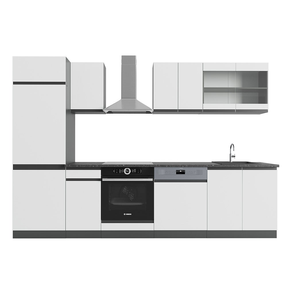 Vicco Aneks kuchenny R-Line, Biały/antracyt, 300 cm J-Shape, BP Antracyt