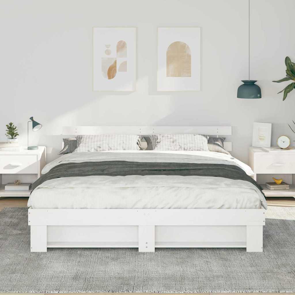 Cadre de lit avec tête de lit en pin massif blanc, 180 × 200 cm - 3