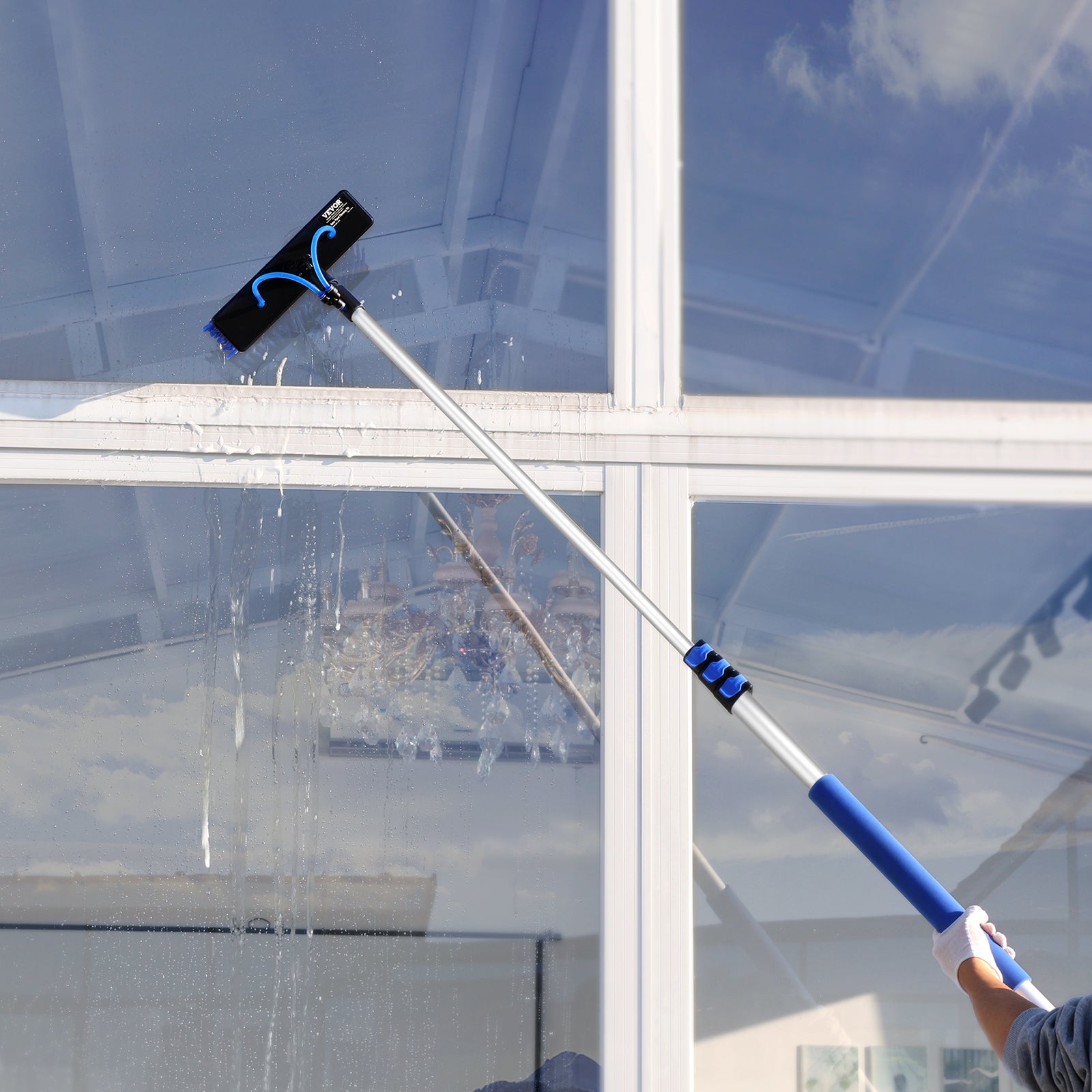 Kit perche télescopique VEVOR 3,6 m,brosse rotative 180°,tuyau 20 m,outil nettoyage panneaux solaires/vitres alimenté eau - 8