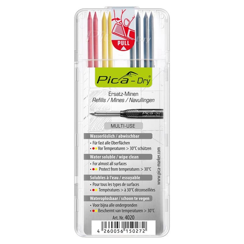 Grafit do Znacznika Pica Dry 4020 2,8 mm Ostrzony Wodoodporny Czarny Czerwony Żółty