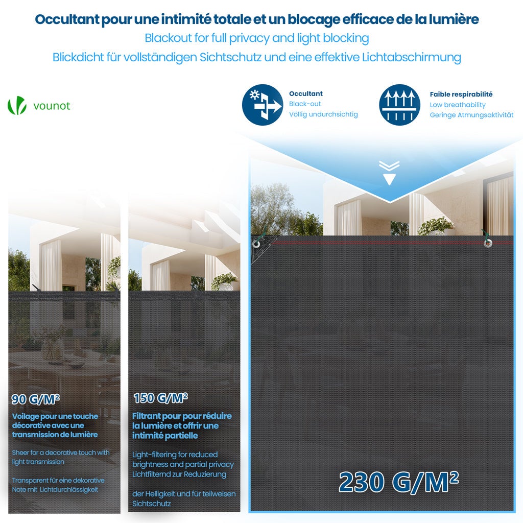 Brise vue occultant en HDPE 230g/m² 1.8x10m avec attaches de fixation anthracite VOUNOT® - 4