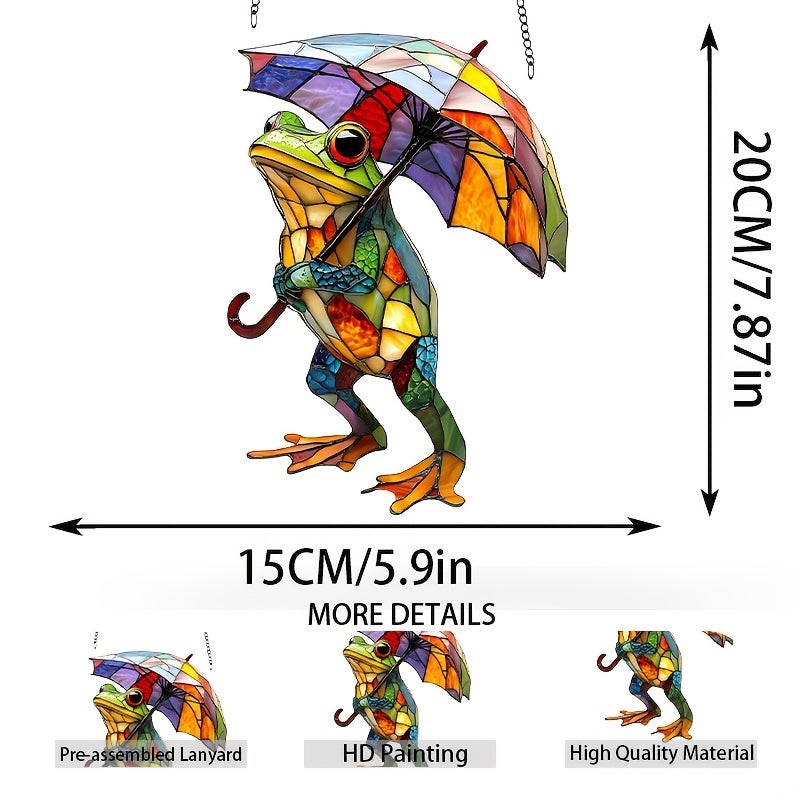 Lot de 2 grenouilles colorées avec parapluie, attrape-soleil – Vitrail – Décoration de fenêtre – Statue de jardin grenouille - 2