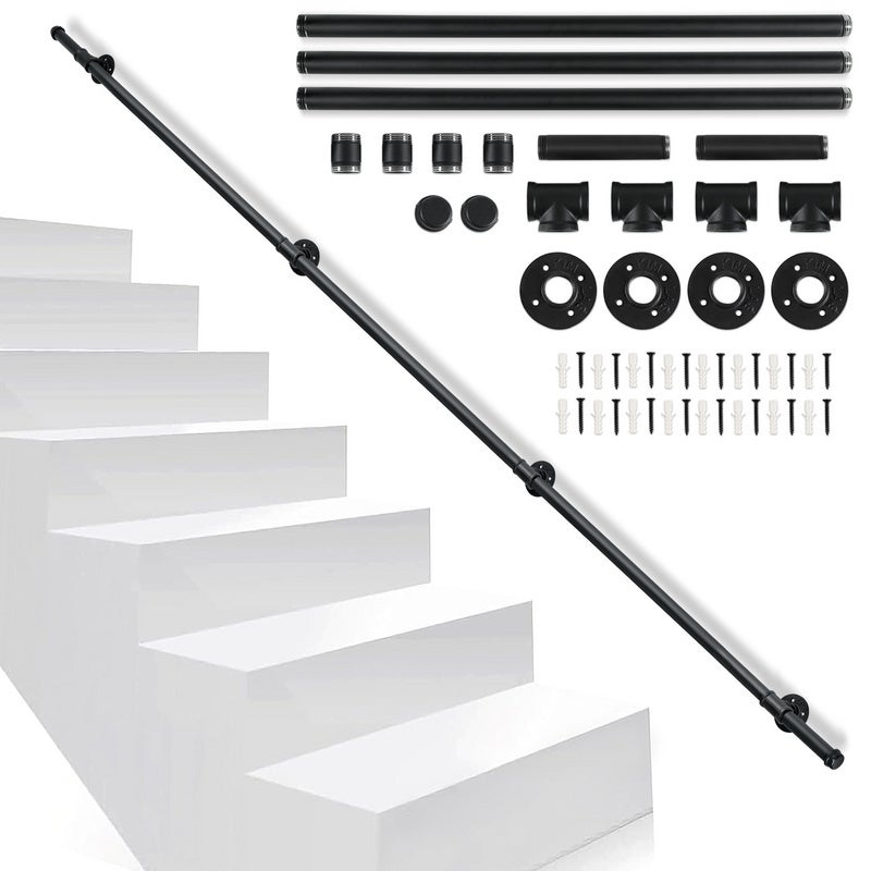 Rampe d'escalier moderne de 0,3 m à 6,1 m, main courante noire pour