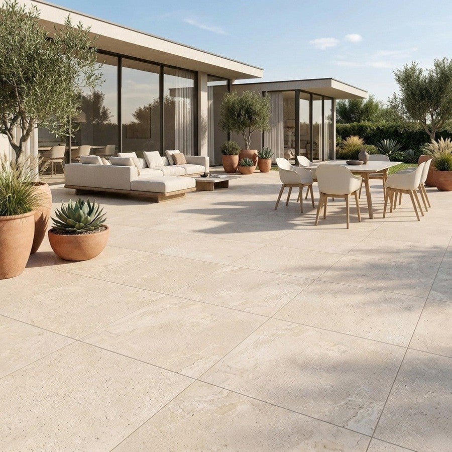 Carrelage Extérieur Grand Format Keita Origine Almond 100x100 Cm R11 Antidérapant - 4