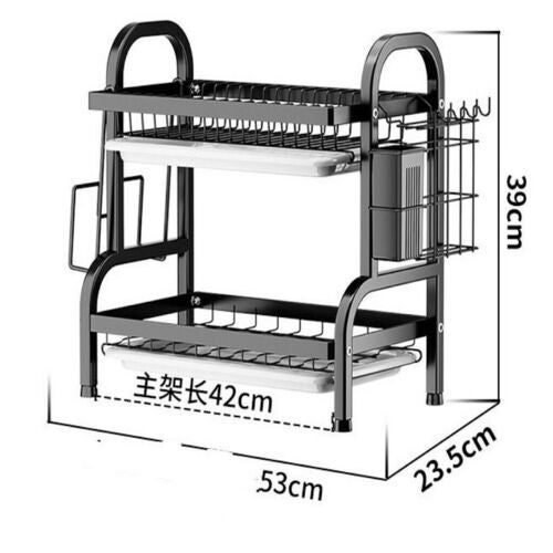 Scolapiatti Home-X In Acciaio Inox Con Vassoio Antigoccia Regolabile E Portautensili - Salvaspazio Per Cucina (40x30x14 Cm)