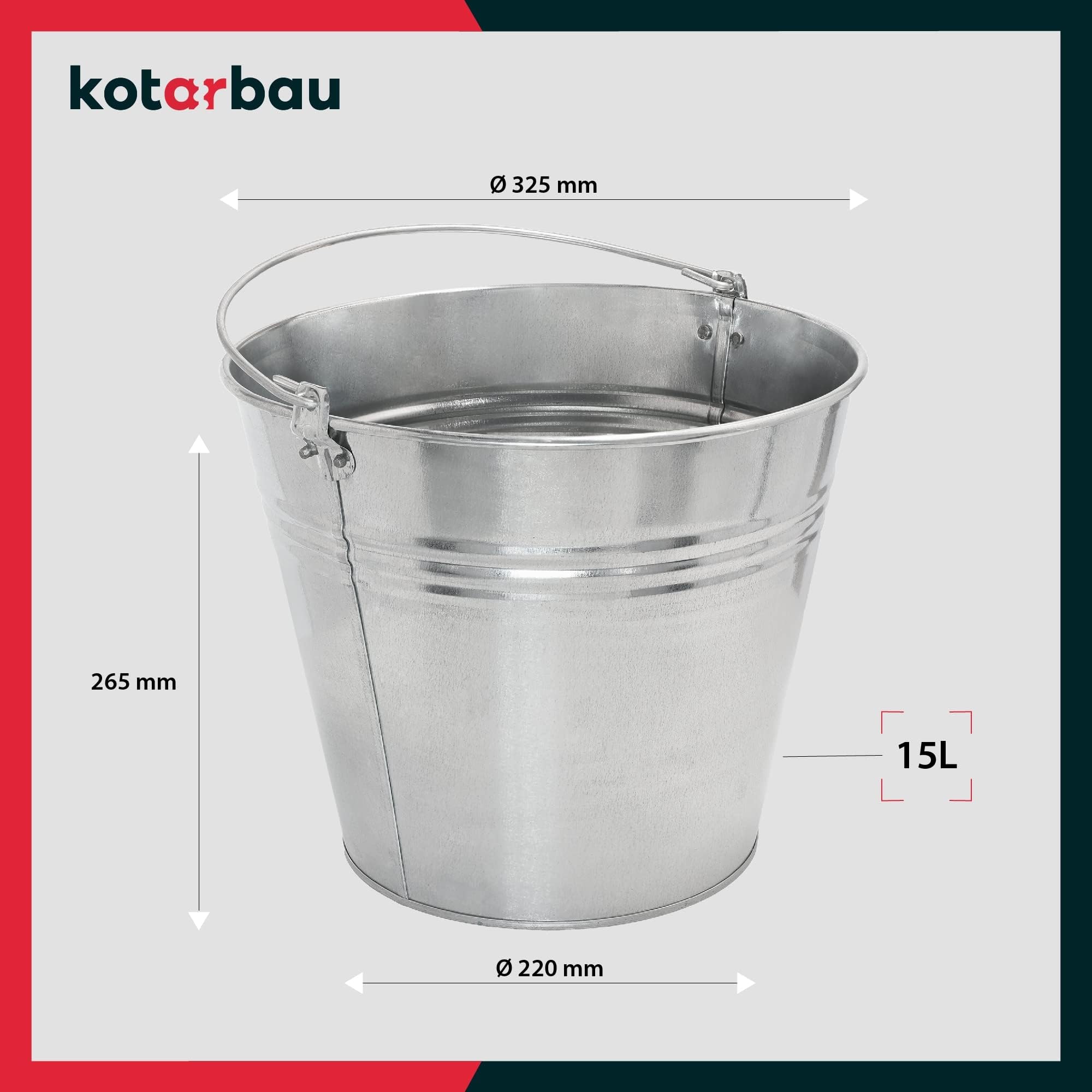 Seau à Cendre - Seau De Maçon - Acier Galvanisé - 15 L - Argent - pour le Jardinage - Résistant à la Rouille - Polyvalent KOTARBAU - 3