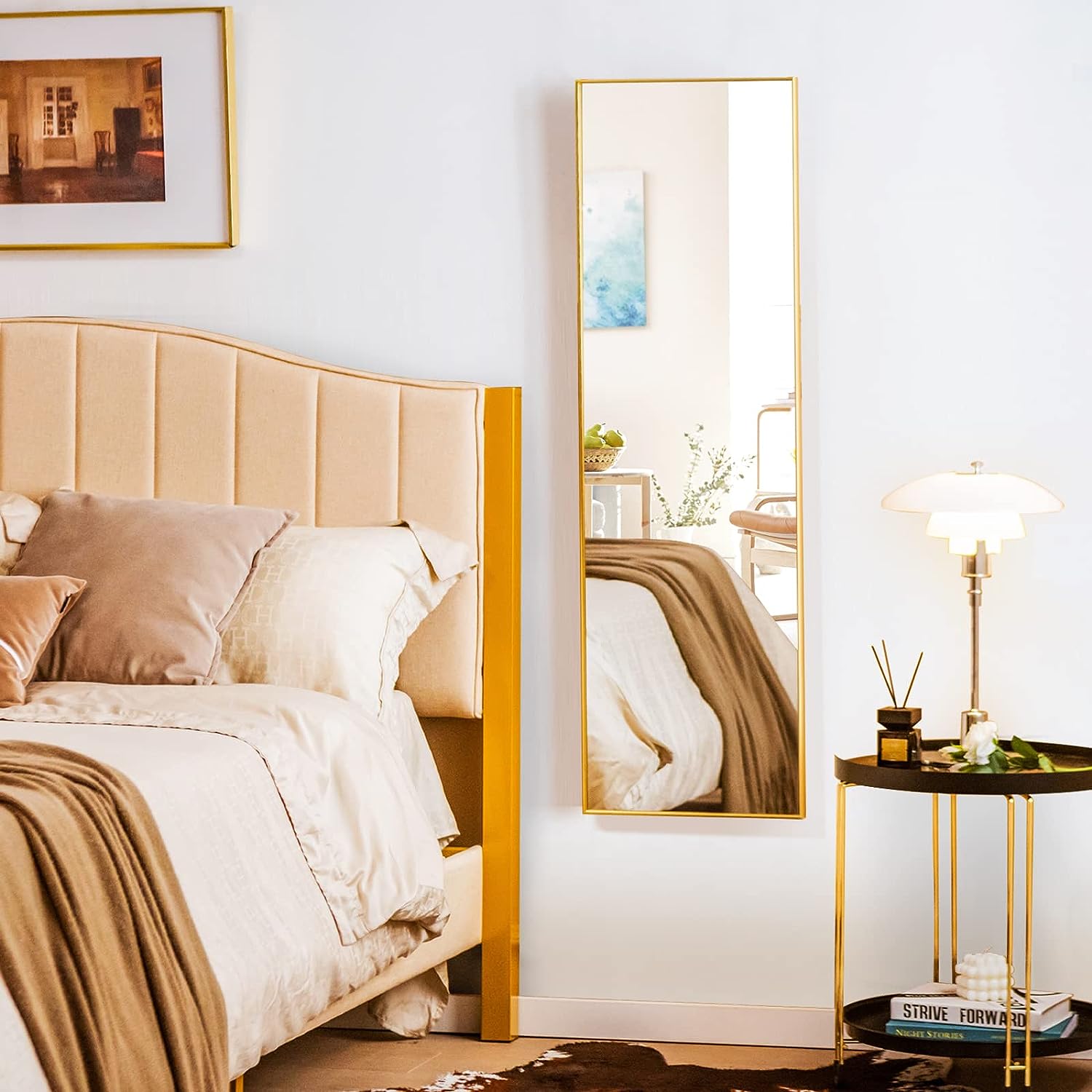 Miroir Mural-Miroir à Suspendre sur Porte, 120 x 37 CM, Or - 2