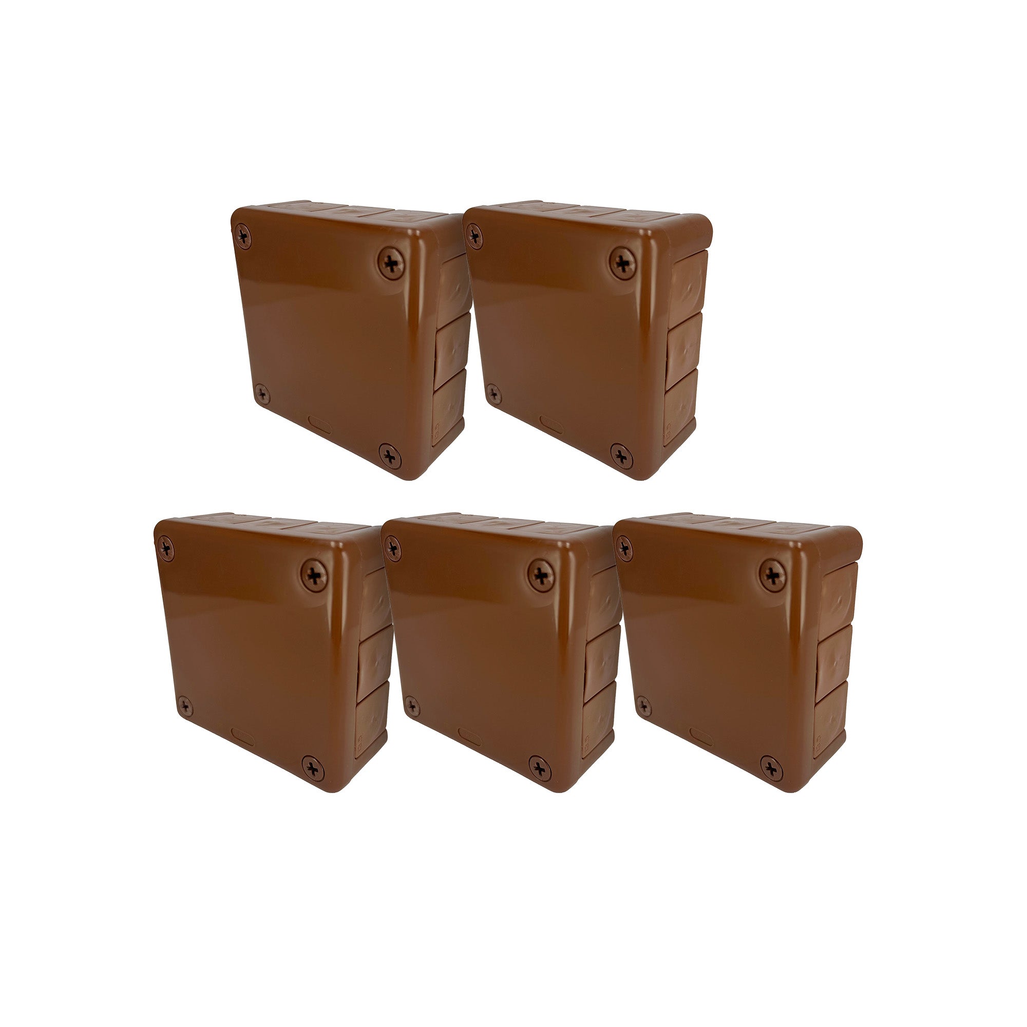 Puszka natynkowa hermetyczna 98x98x42mm 12-wlotowa, z dławikami gumowymi, IP55 zamknięcie "na wkręty", brązowa EDO 5 szt.