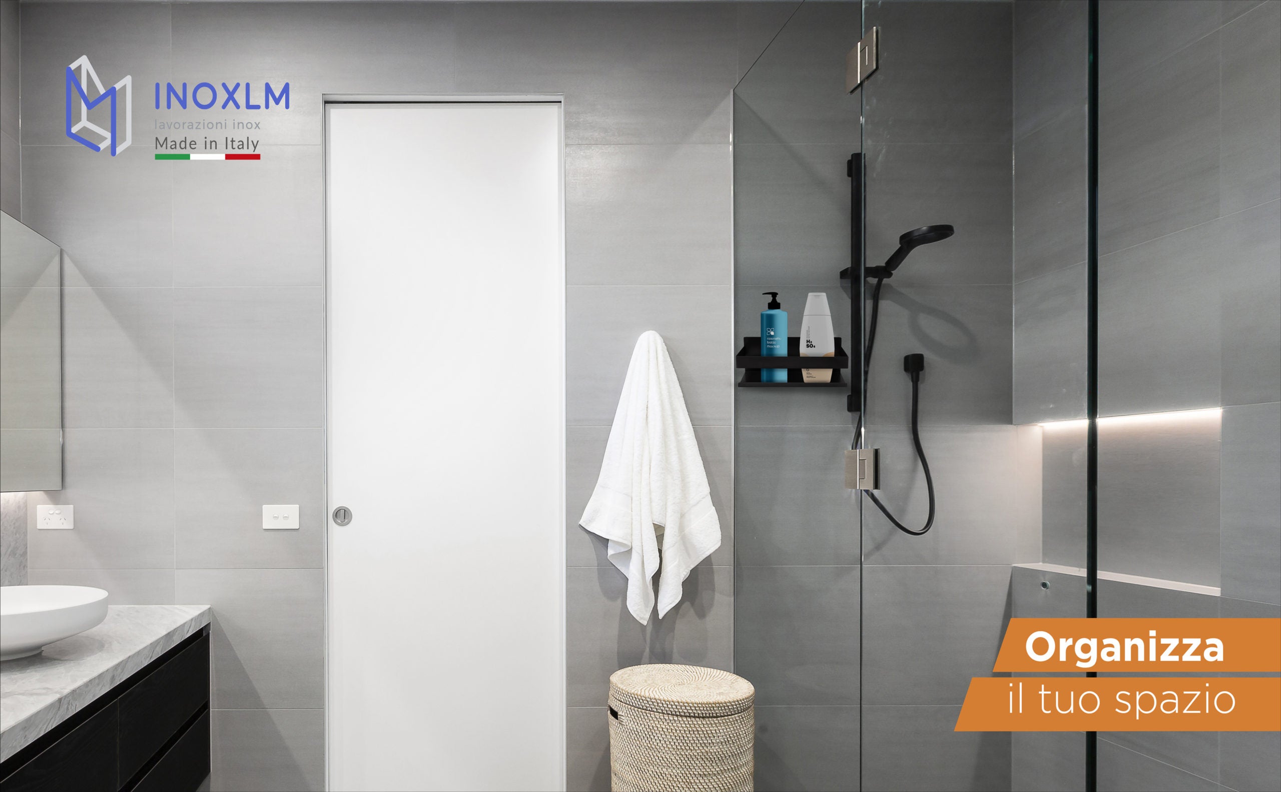 INOXLM Mensola Doccia in acciaio inox verniciato Nero, Autoadesivo Mensole Bagno Angolare Organizzatore, Mensola Cucina, Porta Spezie - 2