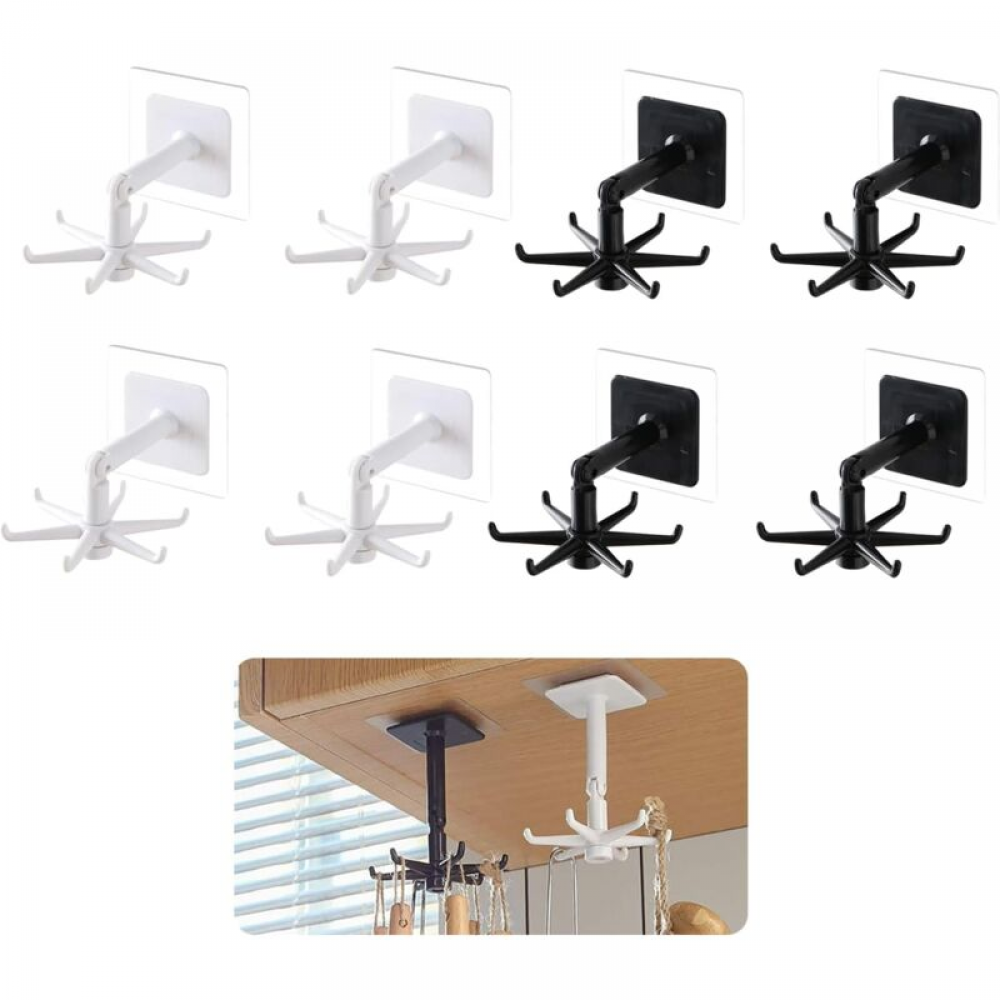 Zestaw 8 obrotowych uchwytów na przybory kuchenne 360°, nie wymaga wiercenia, z haczykiem do przechowywania przyborów kuchennych.
