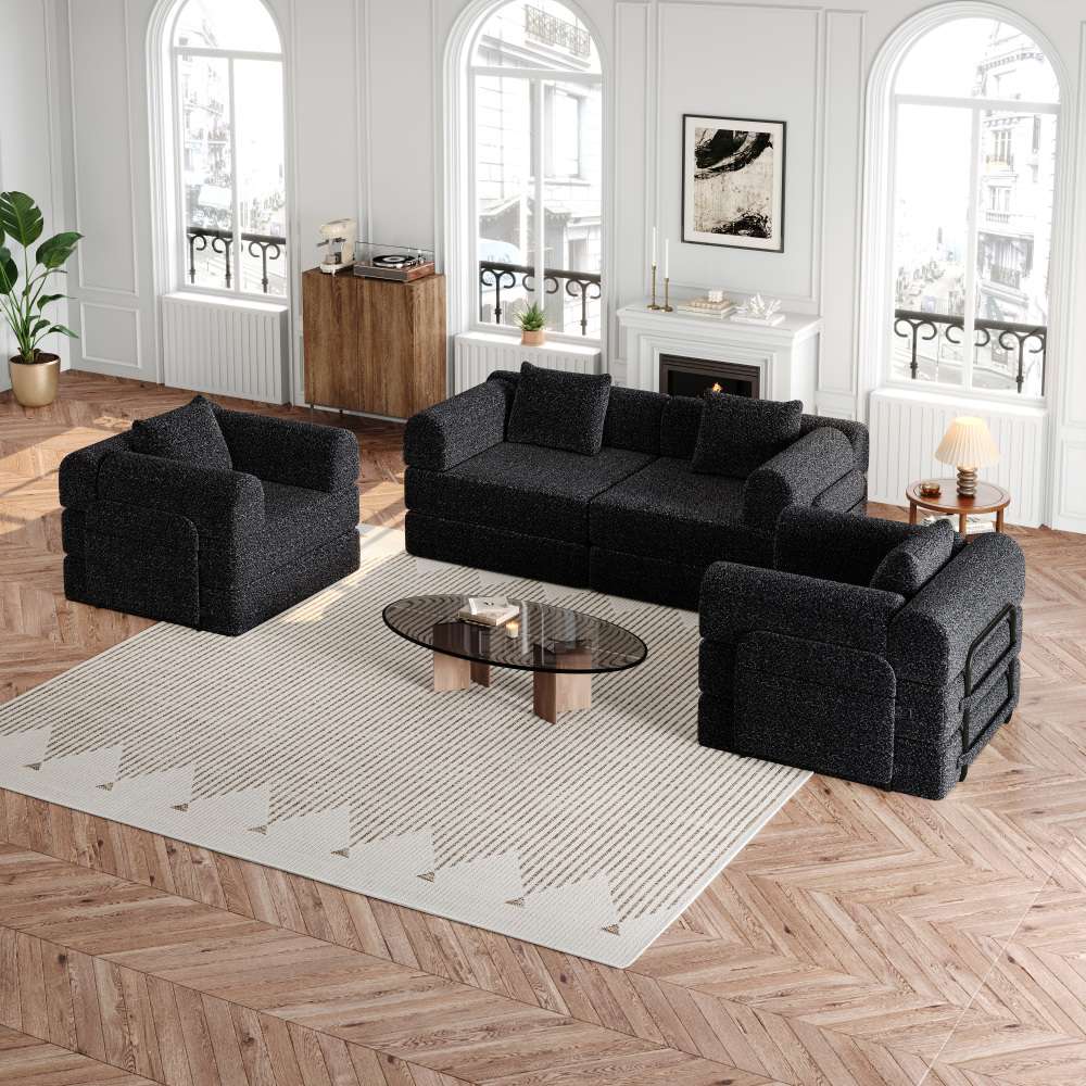 Canapé modulable 2 en 1, tapissé en chenille douce et résistante, rangement latéral intégré et structure métallique renforcée, idéal pour le salon - 2