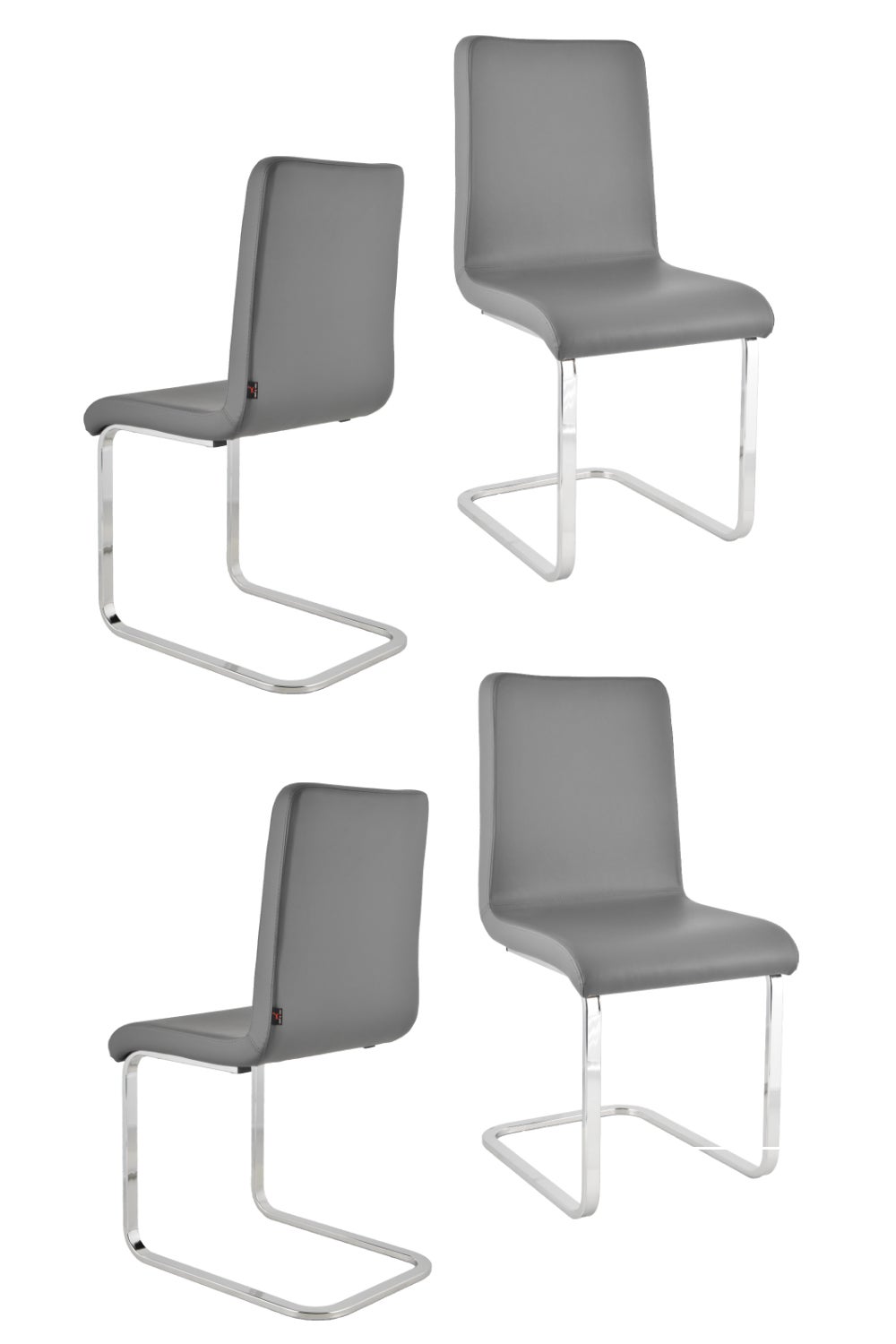 Tommychairs - set 4 sillas greta cantilever, patas de acero cromado y asiento en madera multicapa, tapizado en polipiel gris oscuro