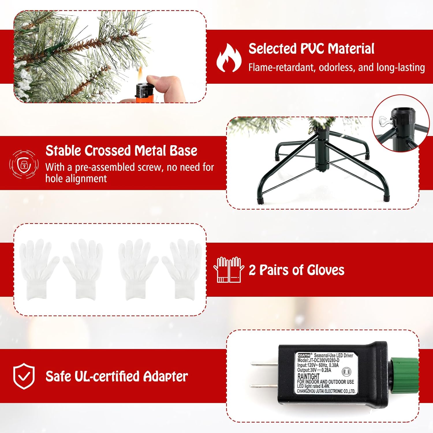 Albero di Natale Artificiale 180 CM, Albero di Natale Pre-Illuminato con 350 Luci LED Multicolore e Calde, 9 Modalità, 598 Punte di Pino, 42 P - 8