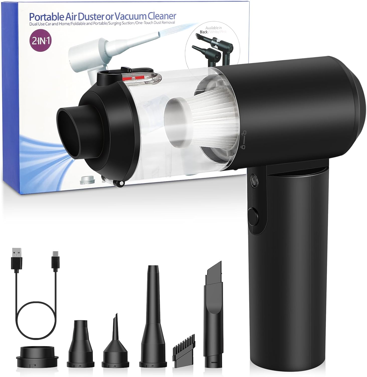 PeroBuno Aspirateur 3 En 1 Sans Fil Pour Ordinateur - Souffleur Air Comprimé + Kit Nettoyage Clavier