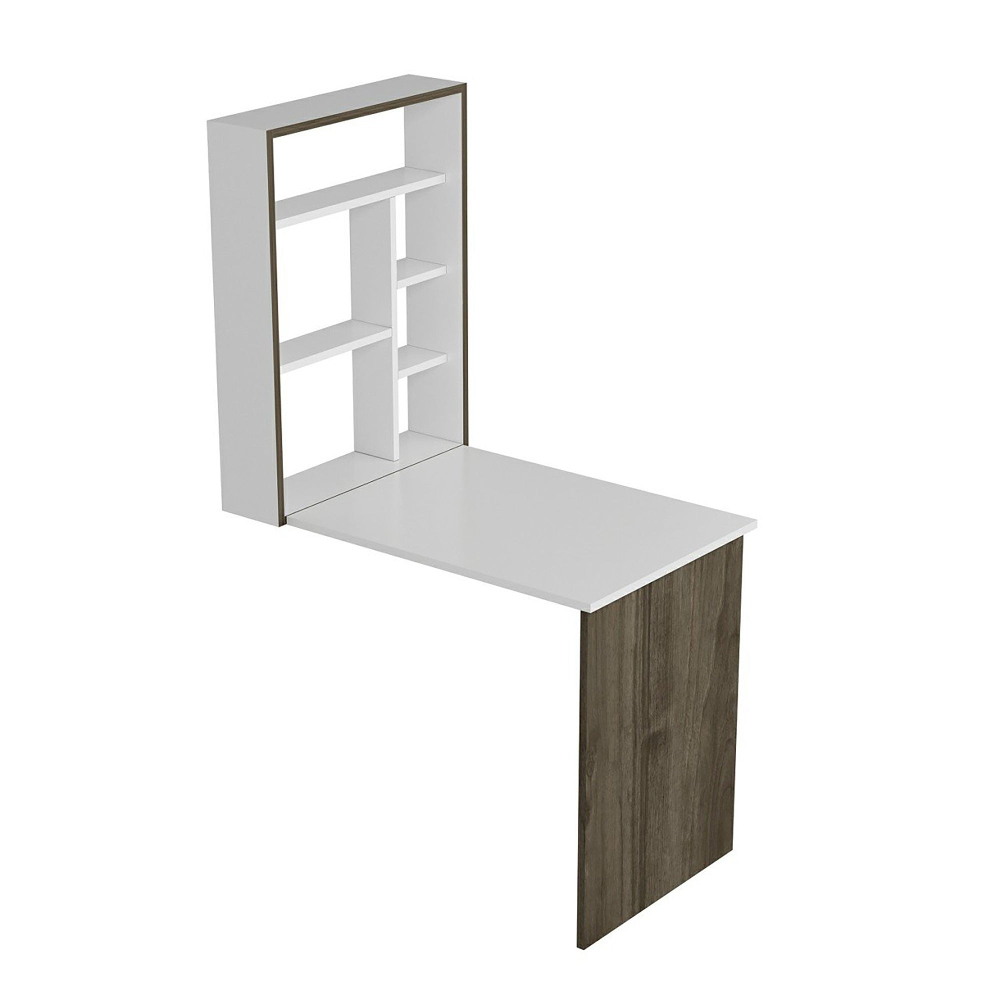 Bureau mural Greve rabattable avec étagère intégrée 82 x 62 x 16 cm blanc / effet noyer [en.casa] - 2