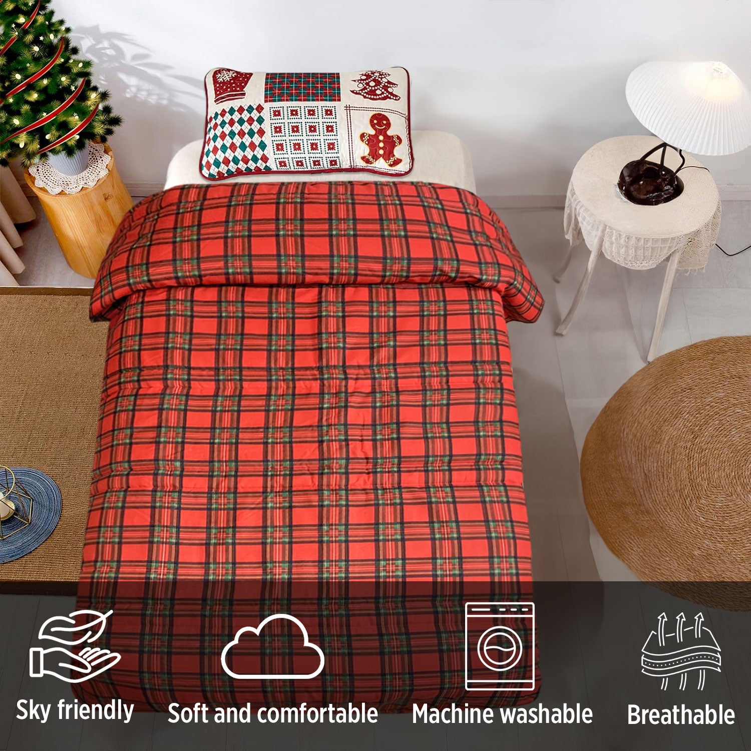 Trapunta natalizia piumone invernale letto matrimoniale Tartan 6511 - 6