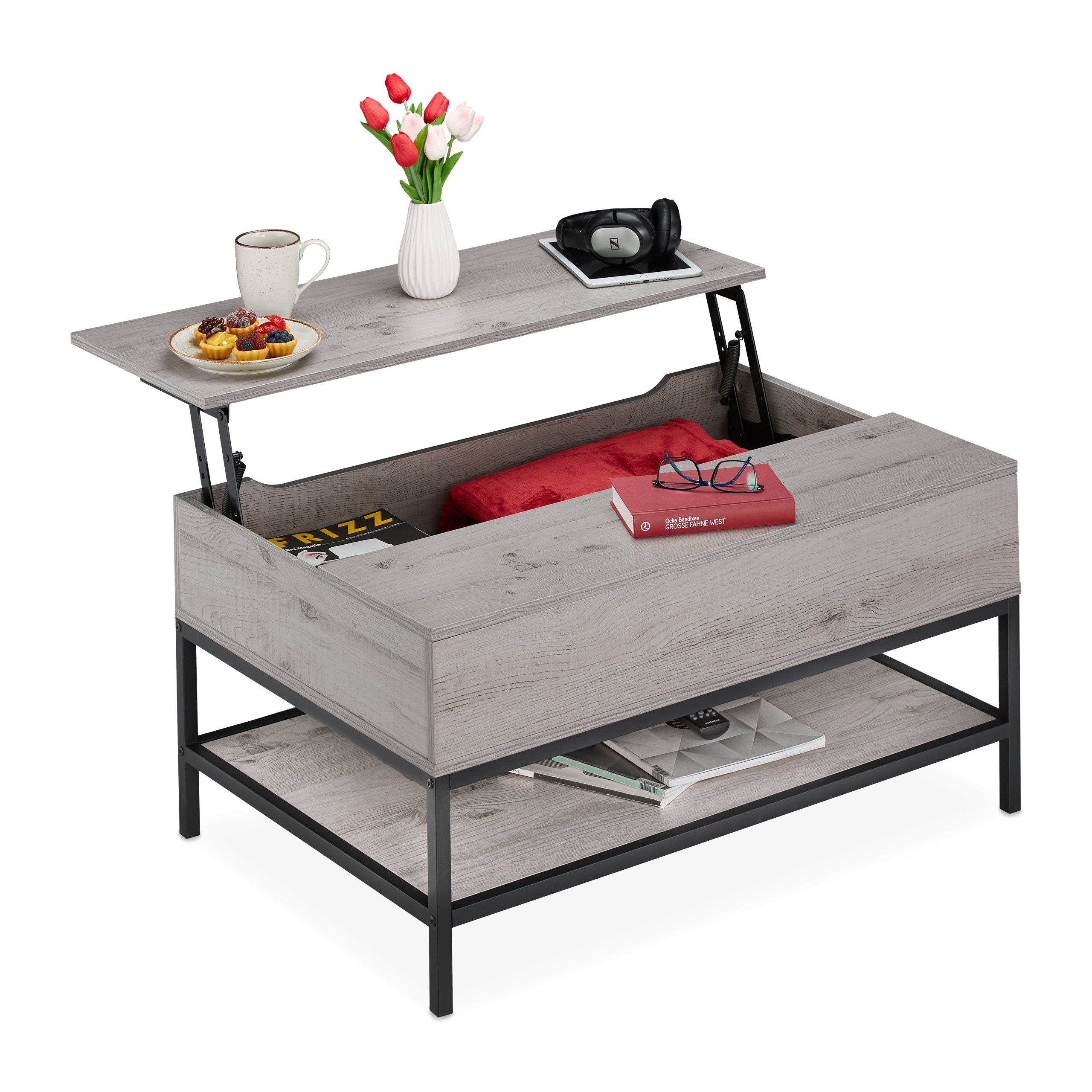 Relaxdays Table Avec Plateaux Relevables Et Surface De Rangement Pour