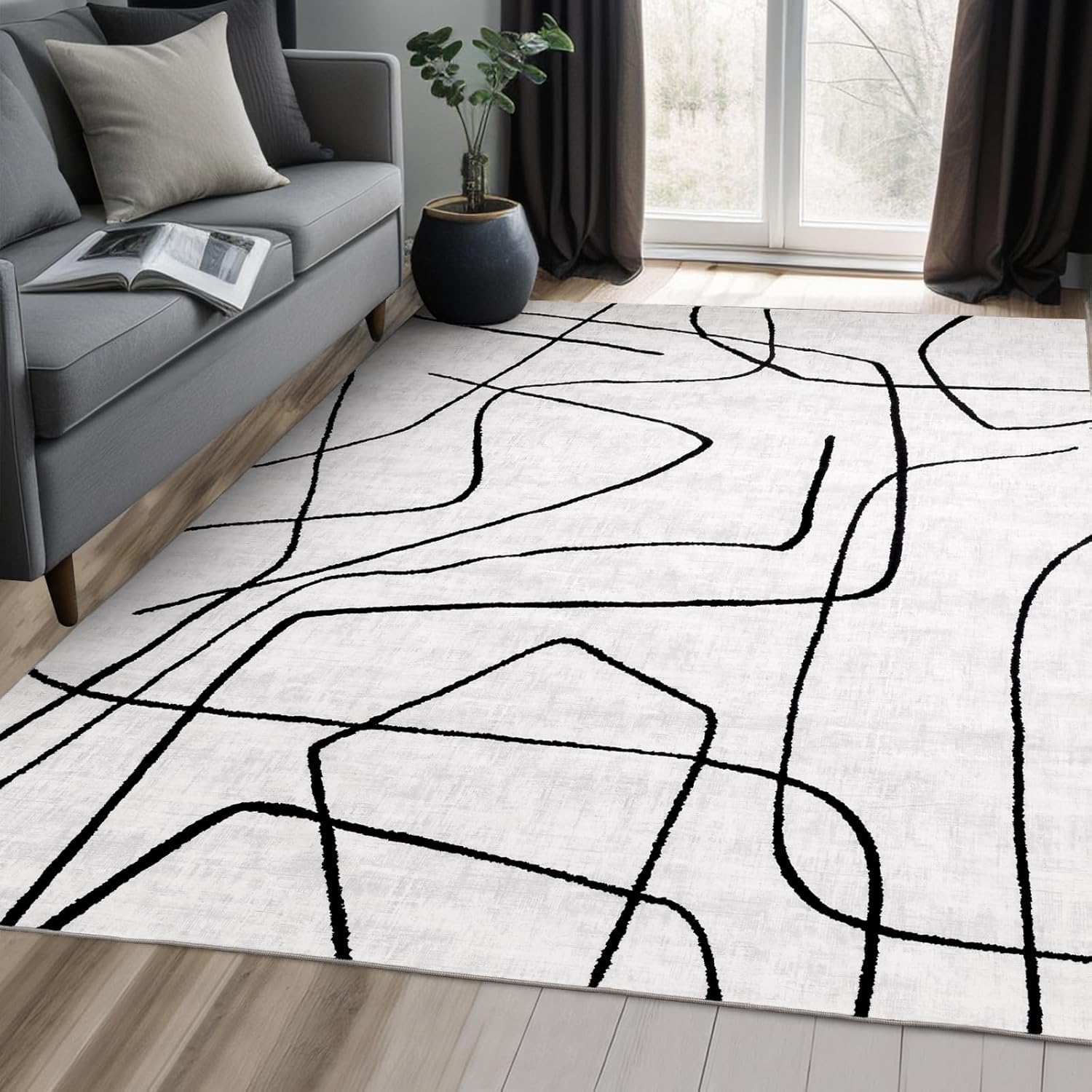 Tapis à motifs géométriques 120*200 cm - tapis lavable pour salon et chambre, grand tapis moderne ultra-fin antidérapant, décoration d'intérieur - 2