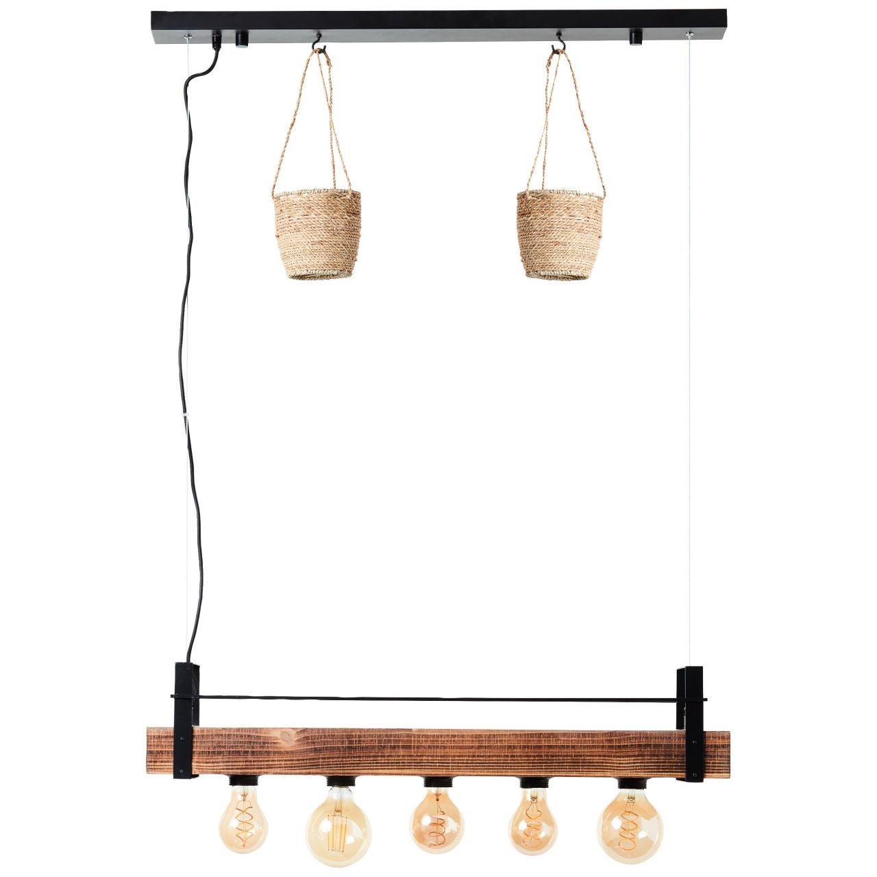 Lampa BRILLIANT, zawieszenie Bankwood 5 płomieni czarny / kolor drewna, 5x A60, E27, 28W, drewno ze zrównoważonej gospodarki leśnej (FSC) - 2