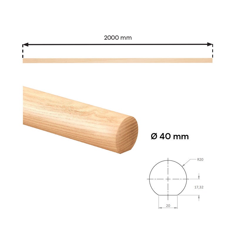 Kit main courante sapin avec supports de fixation 2m, KORDO - 4