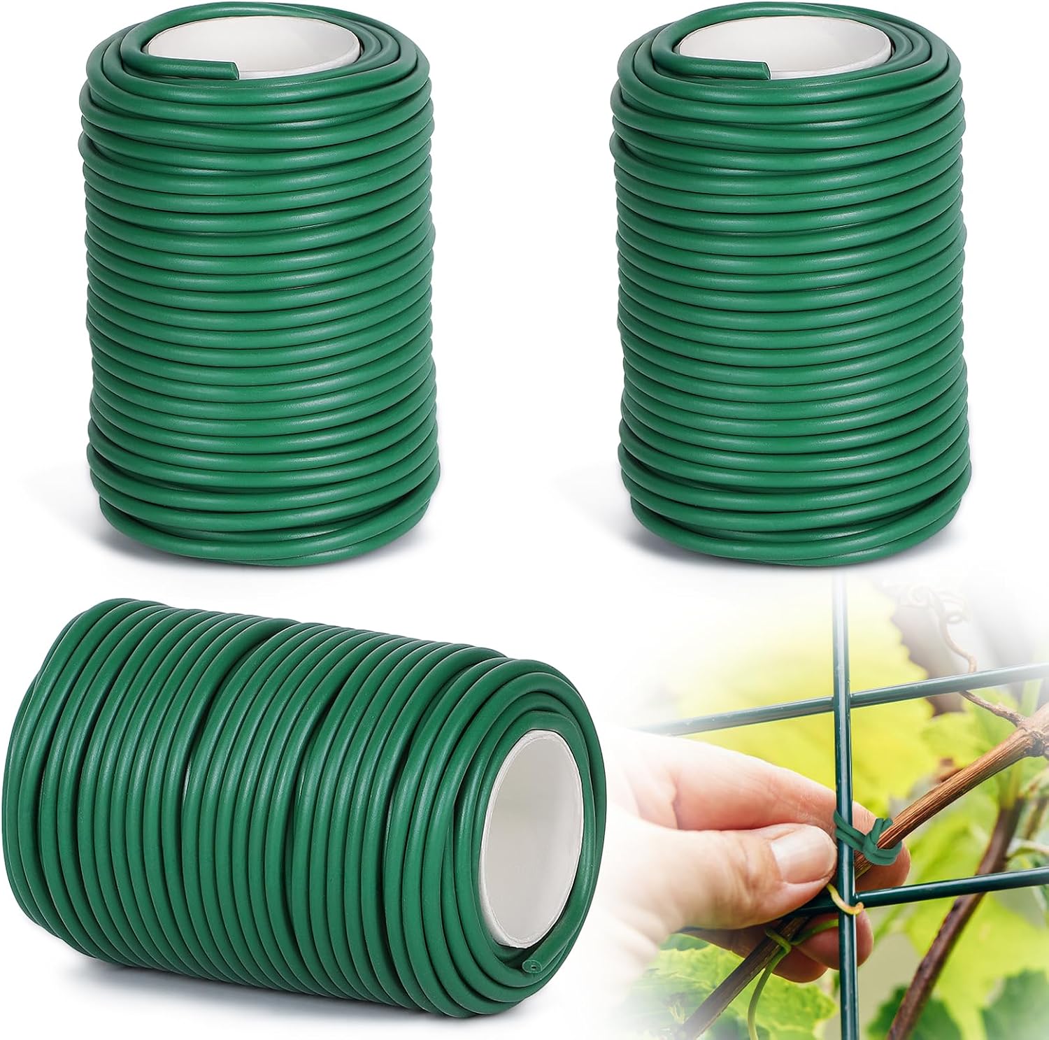 Zielone, 3 x opaski do podwiązywania roślin, 20 m x 3,5 mm, opaski do roślin pnących, opaski do podwiązywania i podtrzymywania roślin