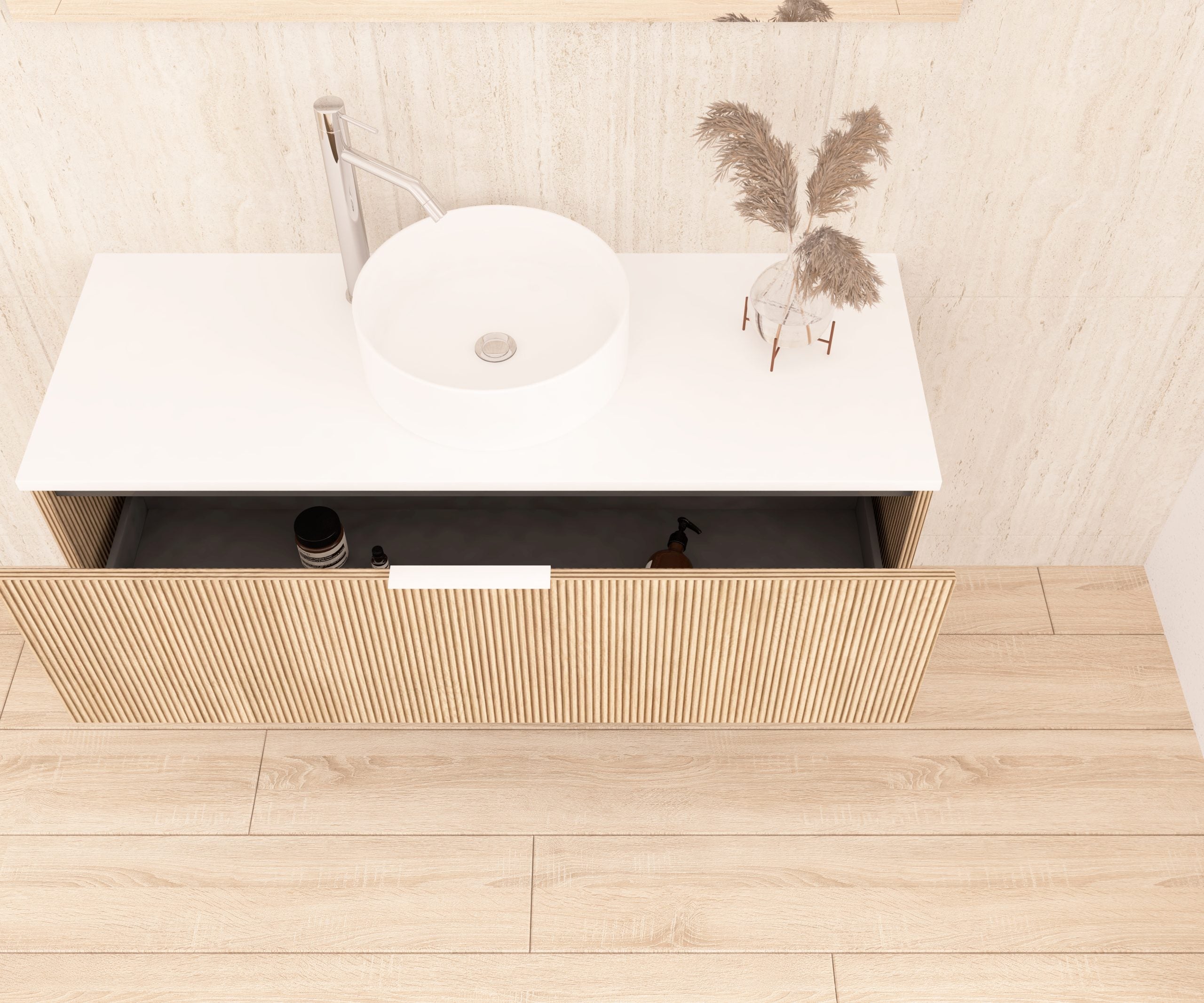 Ensemble de meubles de salle de bains Emene OPOSSÉ - Blanc 120 cm + lavabo - 3