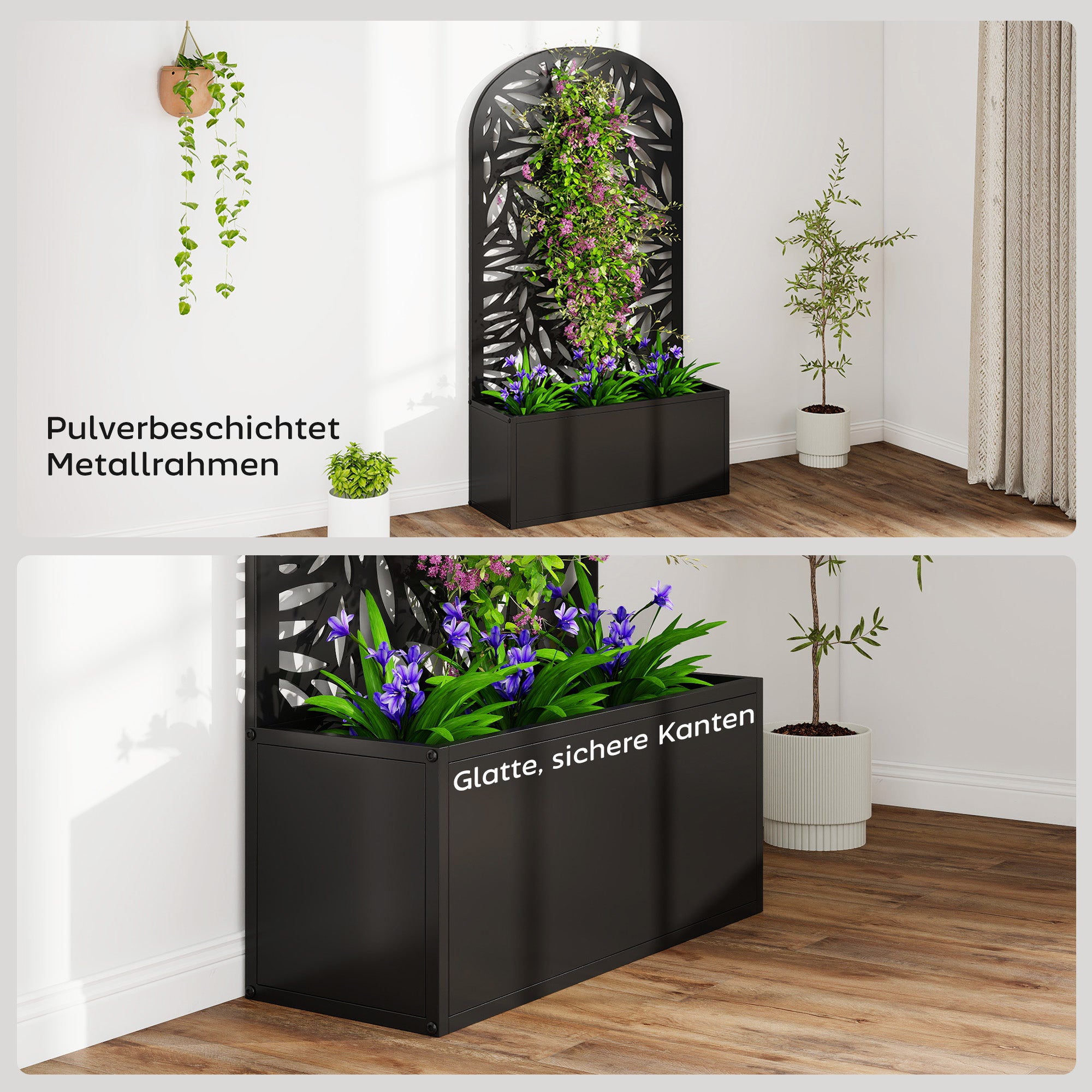 Jardinière surélevée en métal avec treillis, à fixer au mur ou à poser, avec brise-vue. - 8