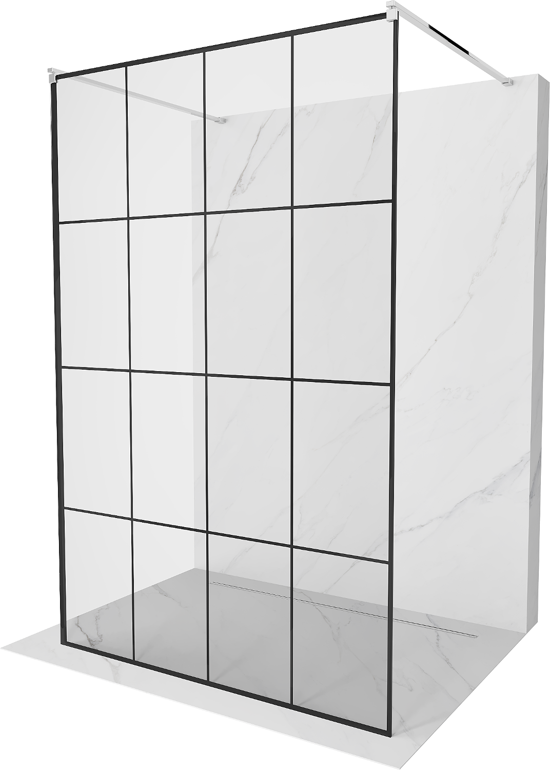 Mexen Kioto ścianka prysznicowa wolnostojąca 160 x 200 cm, czarna kratka 8 mm, chrom - 800-160-002-01-77