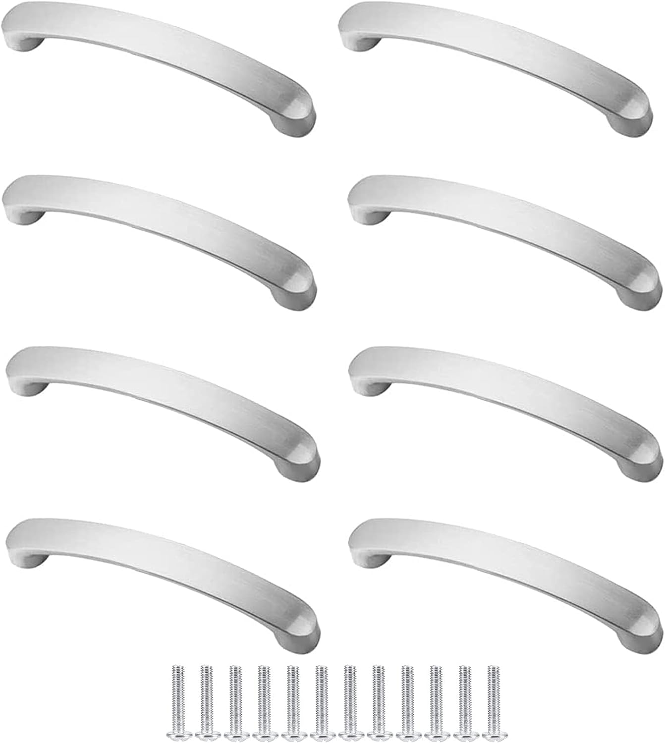Zestaw 8 srebrnych aluminiowych uchwytów do drzwi i szuflad, do szafek kuchennych i szuflad, ze śrubami (rozstaw osi: 96 mm).