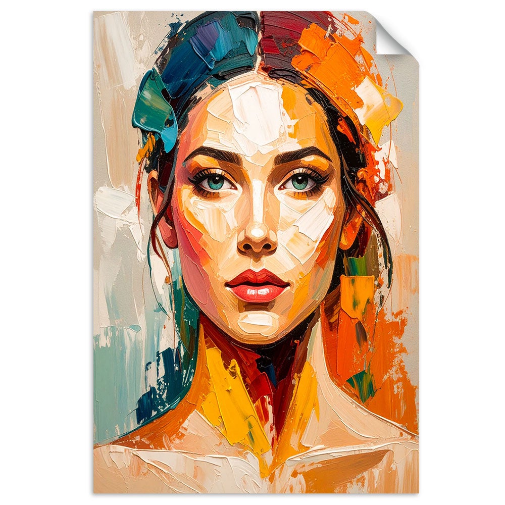 Naklejka samoprzylepna, Portret Pieknej Kobiety efekt farby 90x130